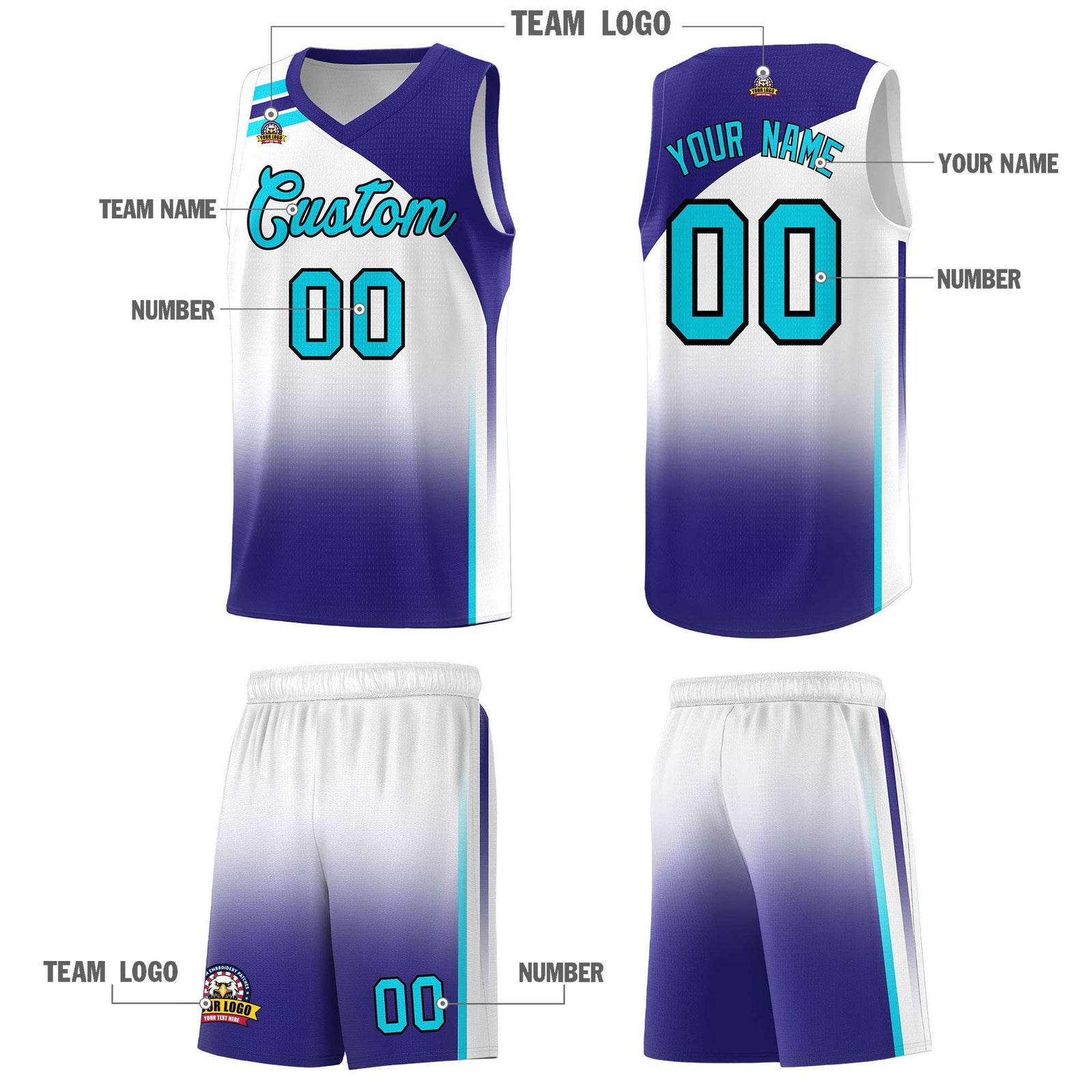 Custom White Royal Gradient Fashion Sets Sports Uniform Basketball Jersey