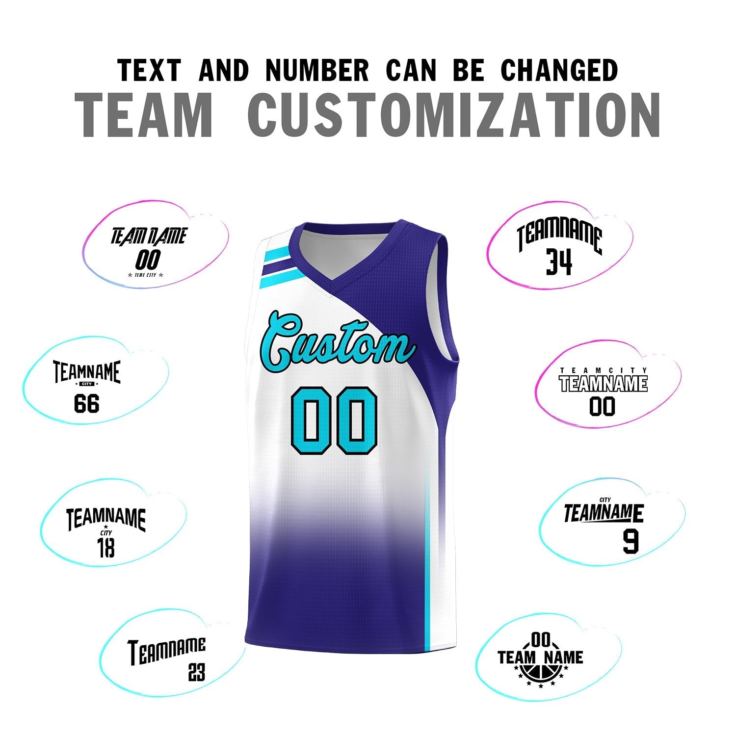 Custom White Royal Gradient Fashion Sets Sports Uniform Basketball Jersey