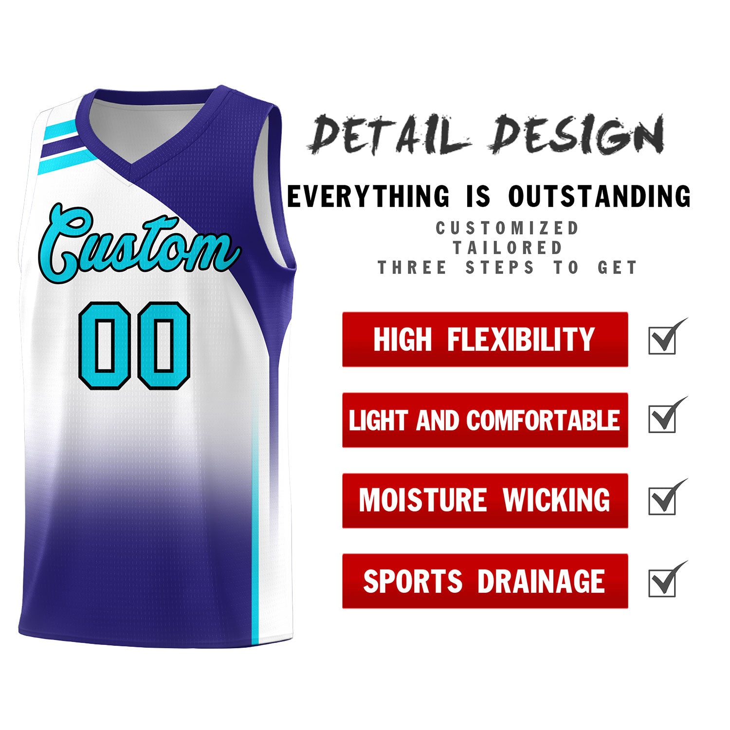 Custom White Royal Gradient Fashion Sets Sports Uniform Basketball Jersey