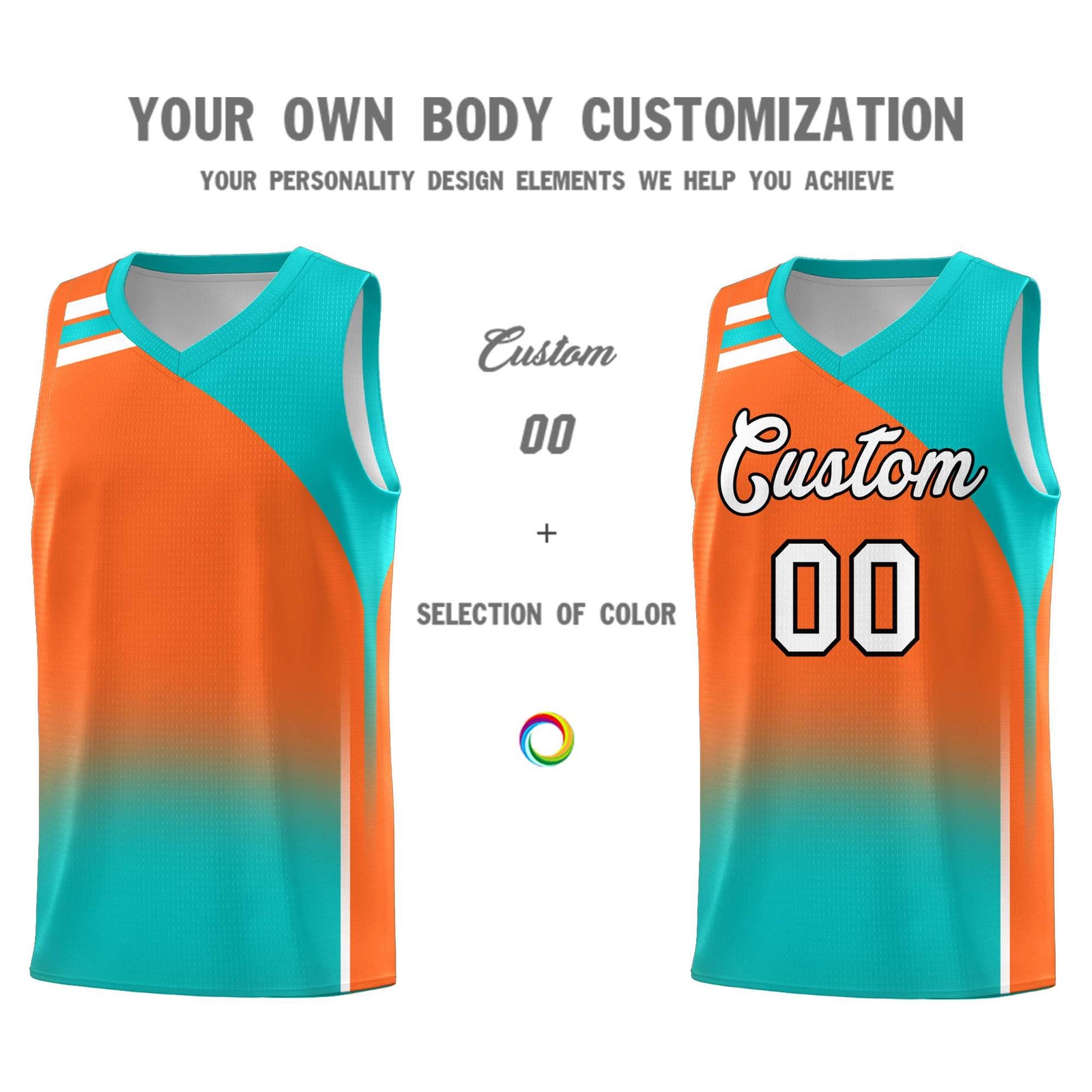 Custom Orange Aqua Gradient Fashion Sets Sports Uniform Basketball Jersey