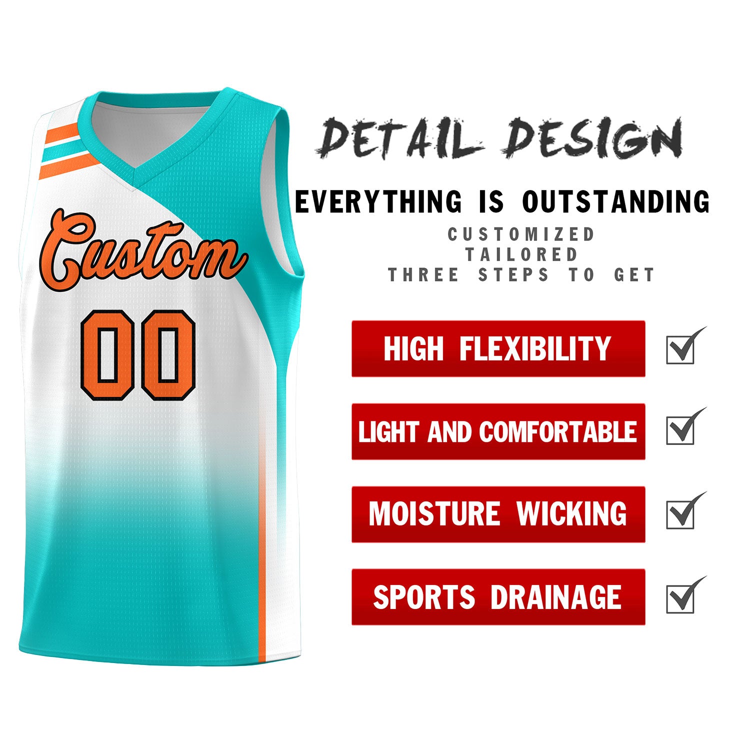Custom White Aqua Gradient Fashion Sets Sports Uniform Basketball Jersey