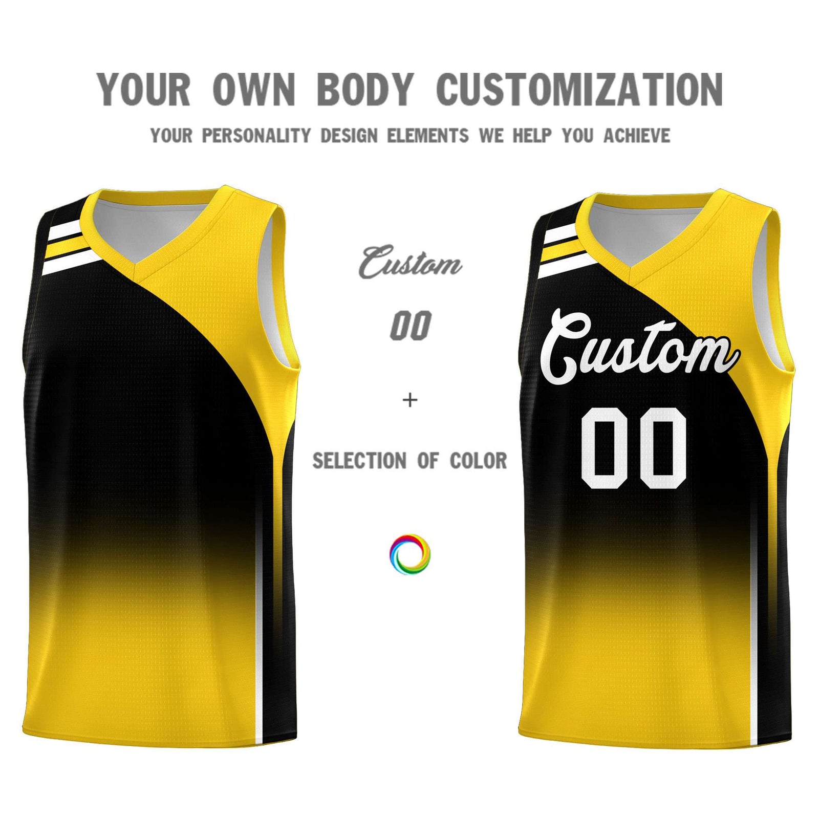 Custom Black Gold Gradient Fashion Sets Sports Uniform Basketball Jersey
