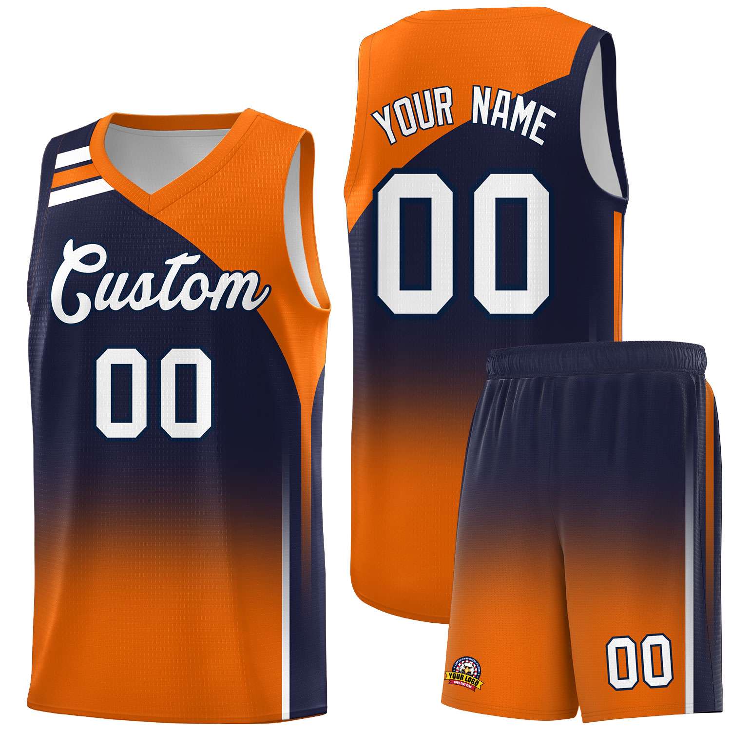 Custom Navy Orange Gradient Fashion Sets Sports Uniform Basketball Jersey
