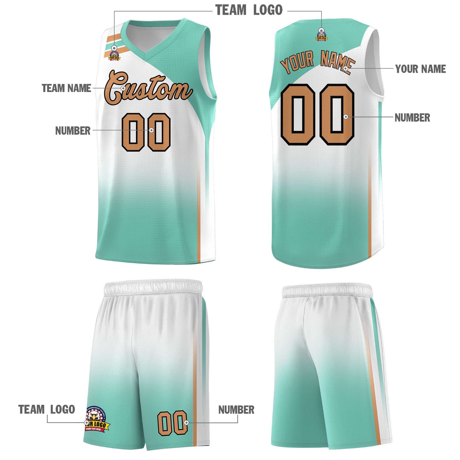 Custom White Bright Green Gradient Fashion Sets Sports Uniform Basketball Jersey