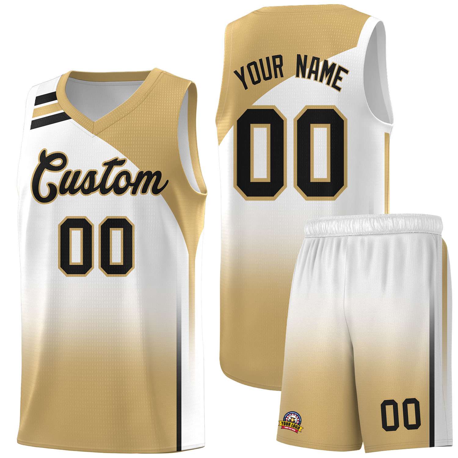 Custom White Old Gold Gradient Fashion Sets Sports Uniform Basketball Jersey
