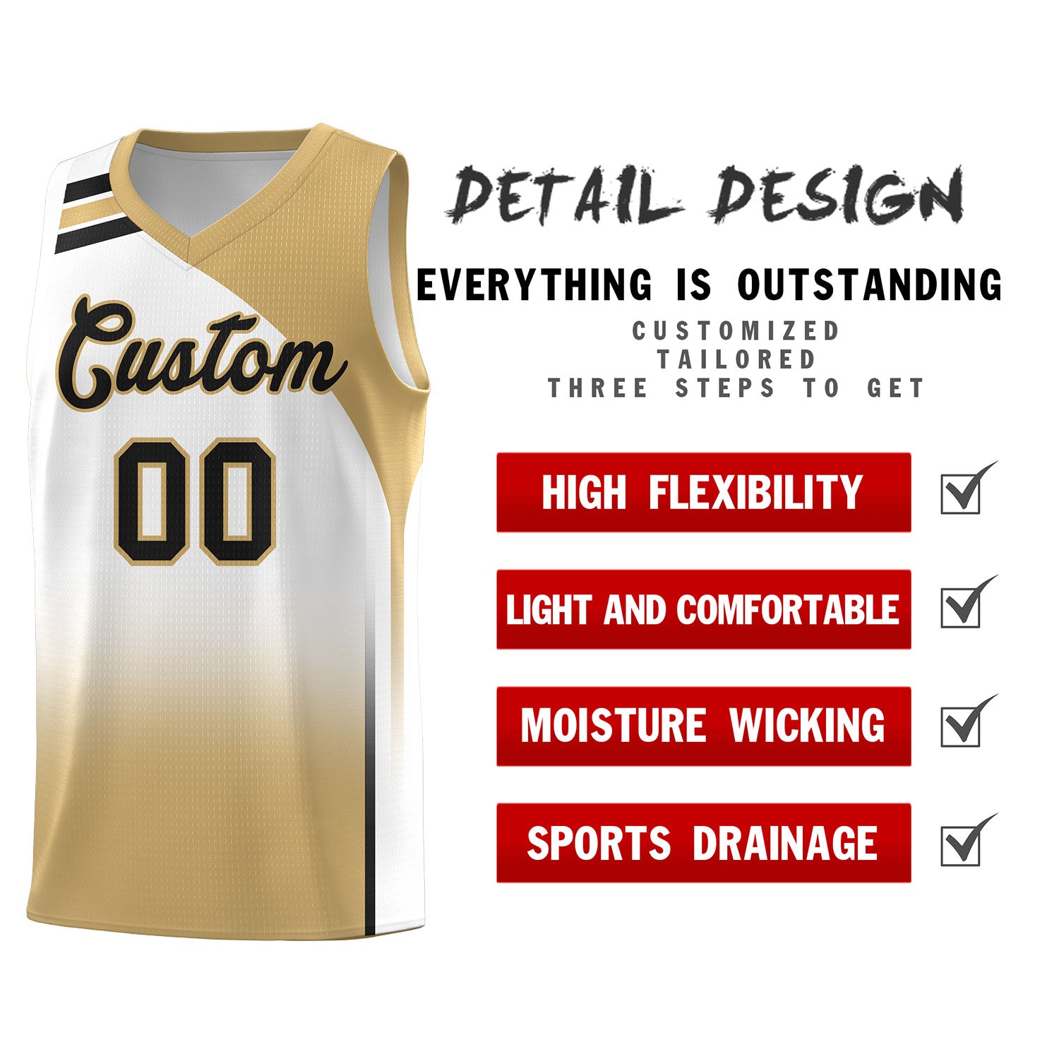 Custom White Old Gold Gradient Fashion Sets Sports Uniform Basketball Jersey