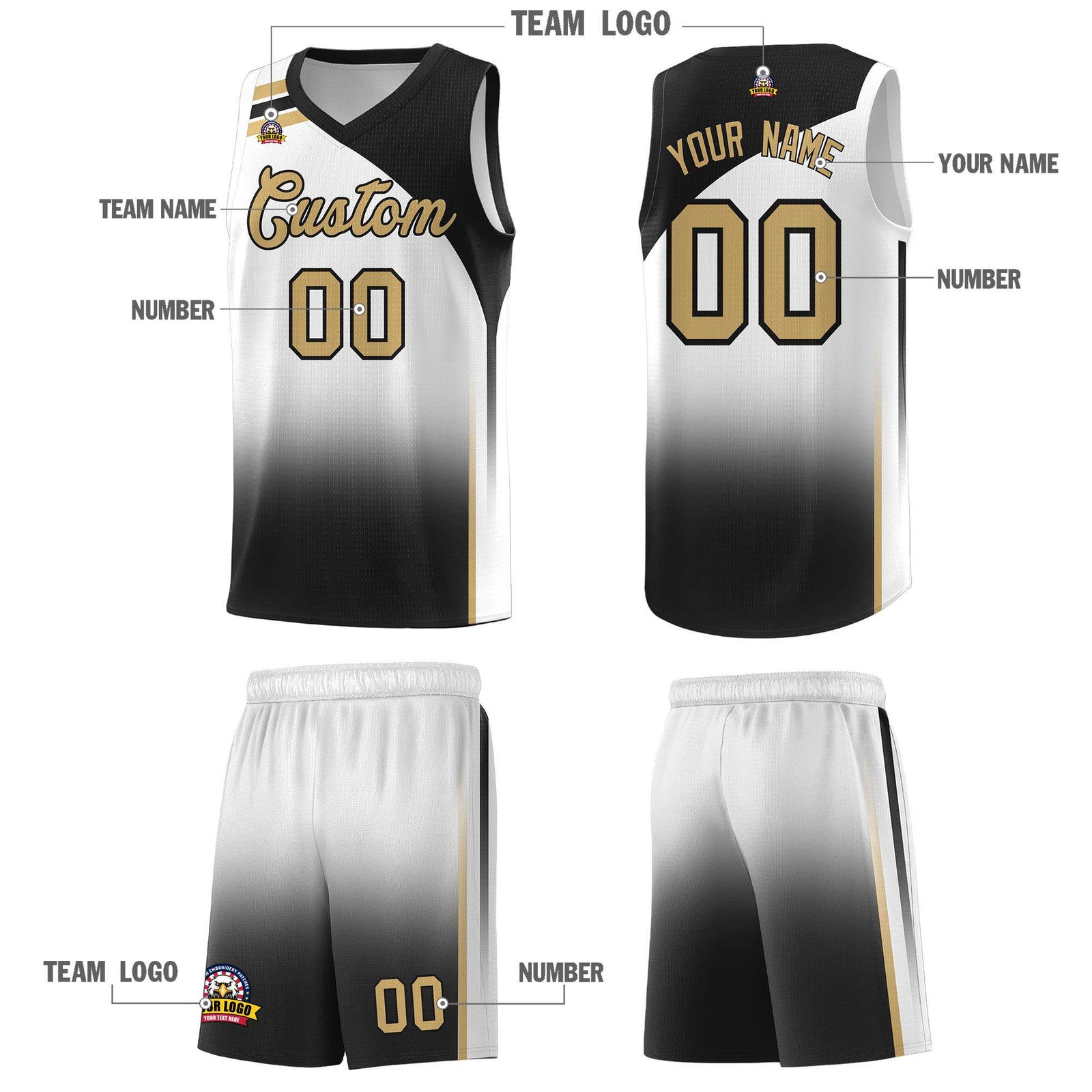 Custom White Black Gradient Fashion Sets Sports Uniform Basketball Jersey