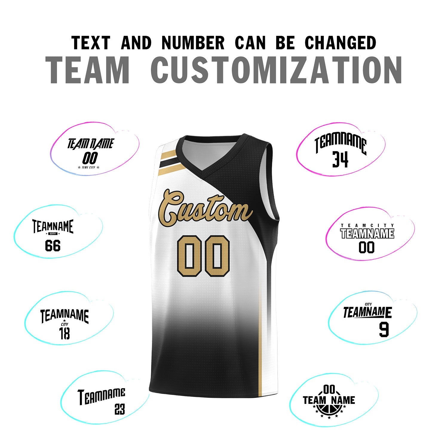 Custom White Black Gradient Fashion Sets Sports Uniform Basketball Jersey