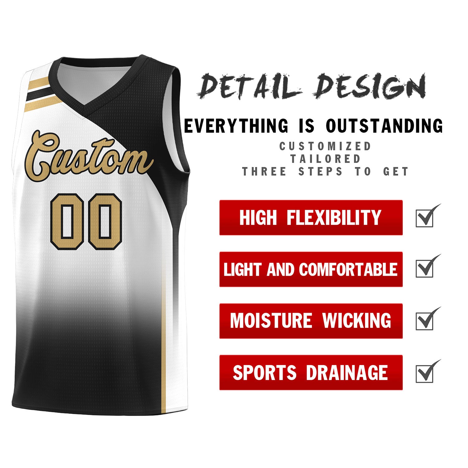 Custom White Black Gradient Fashion Sets Sports Uniform Basketball Jersey