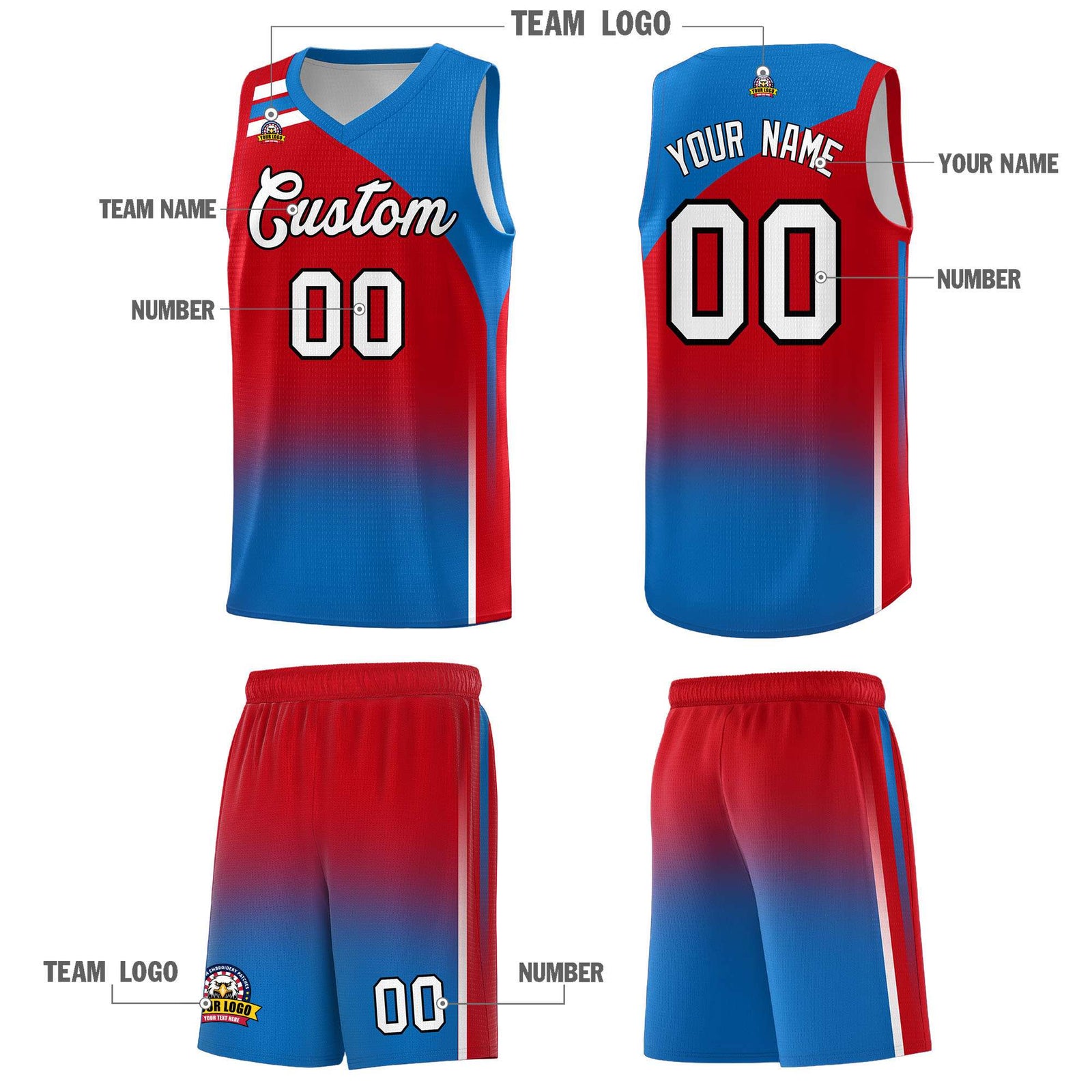 Custom Red Royal Gradient Fashion Sets Sports Uniform Basketball Jersey
