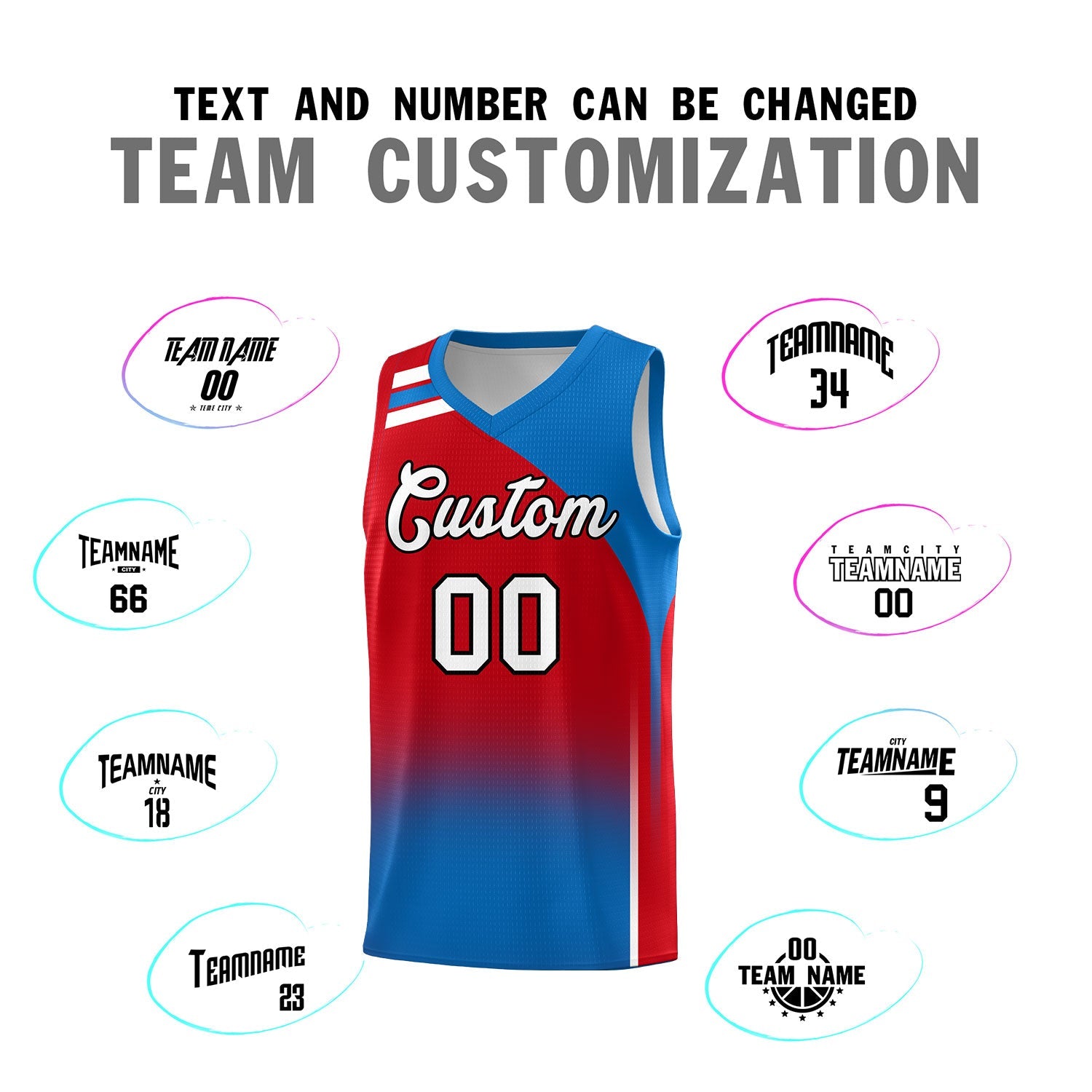 Custom Red Royal Gradient Fashion Sets Sports Uniform Basketball Jersey