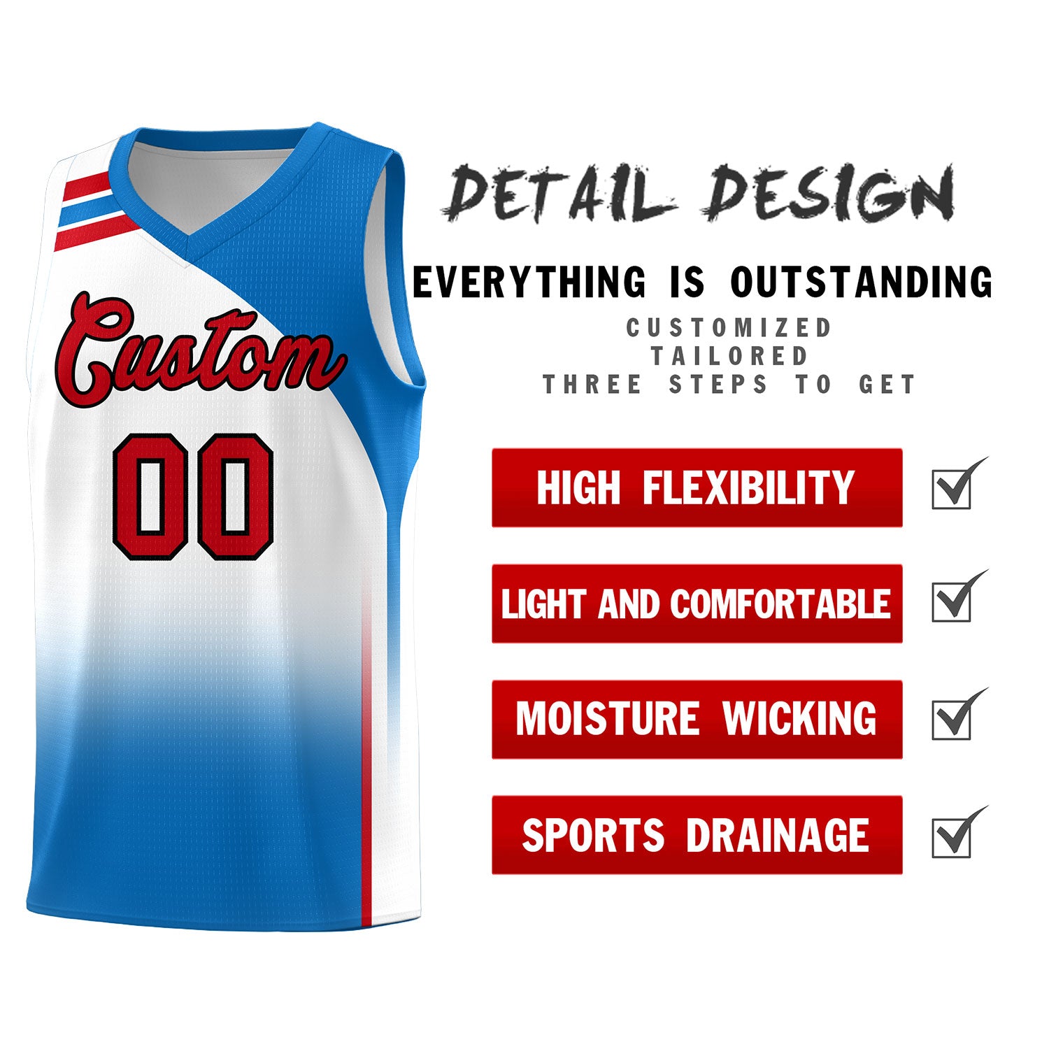 Custom White Royal Gradient Fashion Sets Sports Uniform Basketball Jersey