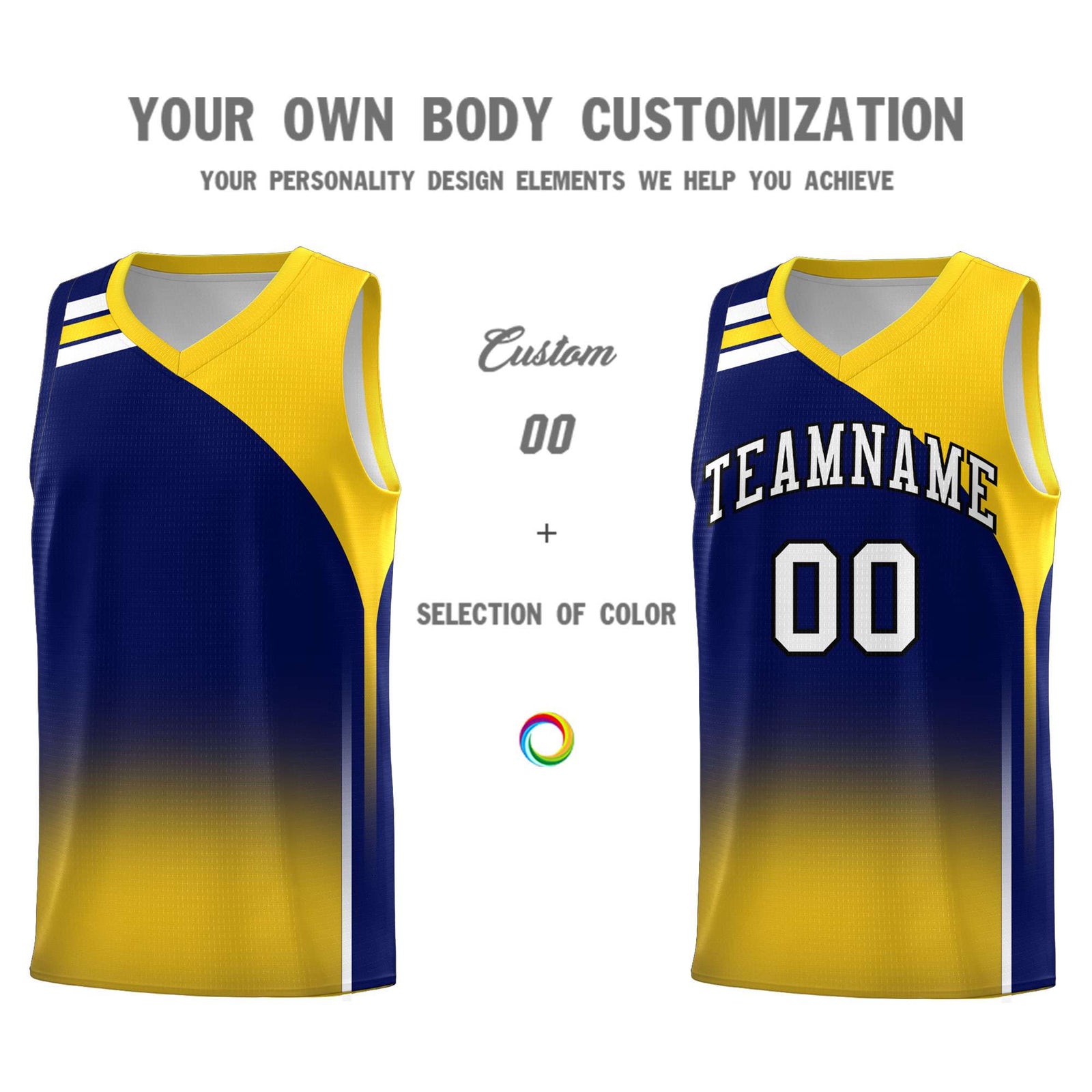 Custom Navy Gold Gradient Fashion Sets Sports Uniform Basketball Jersey