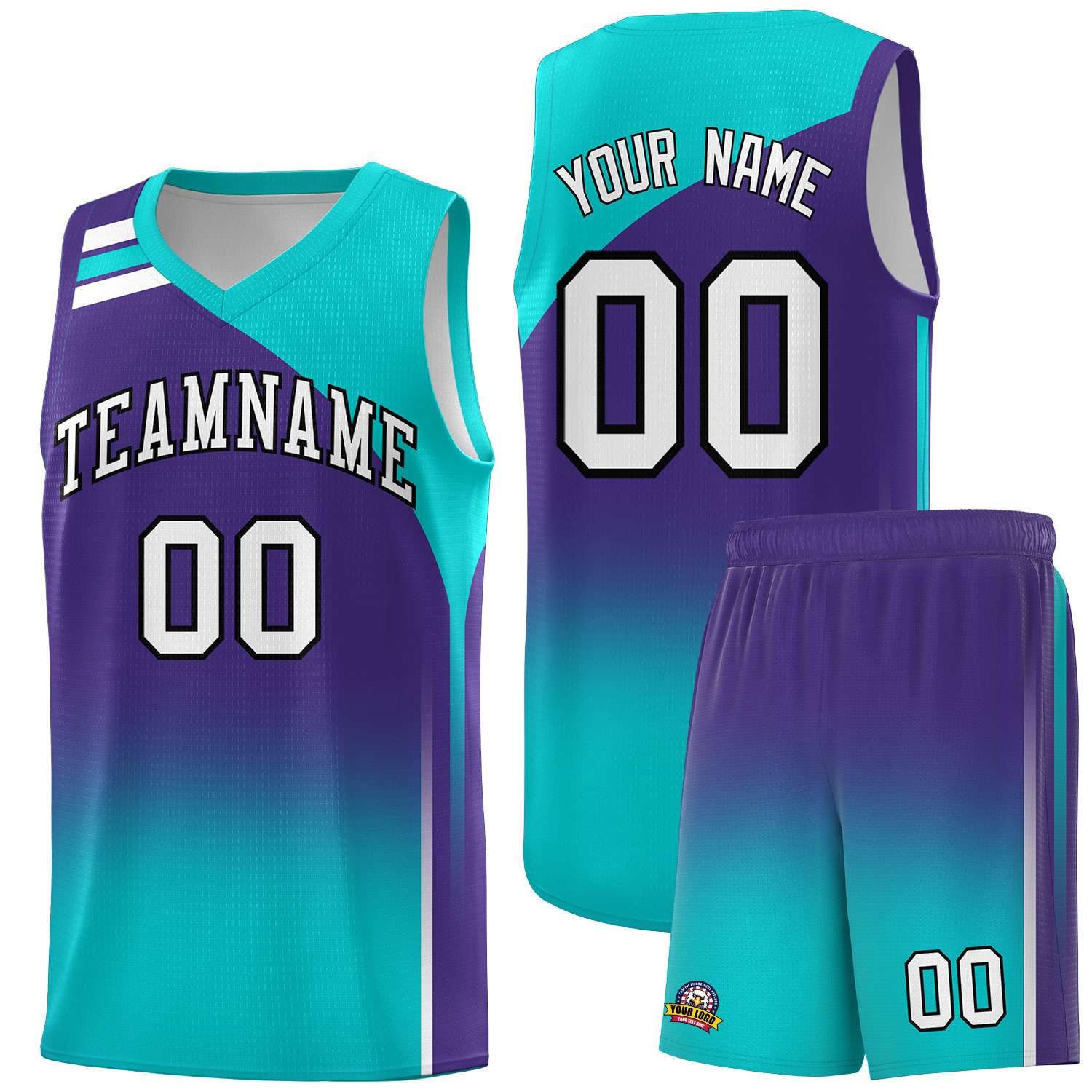 Custom Purple Aqua Gradient Fashion Sets Sports Uniform Basketball Jersey