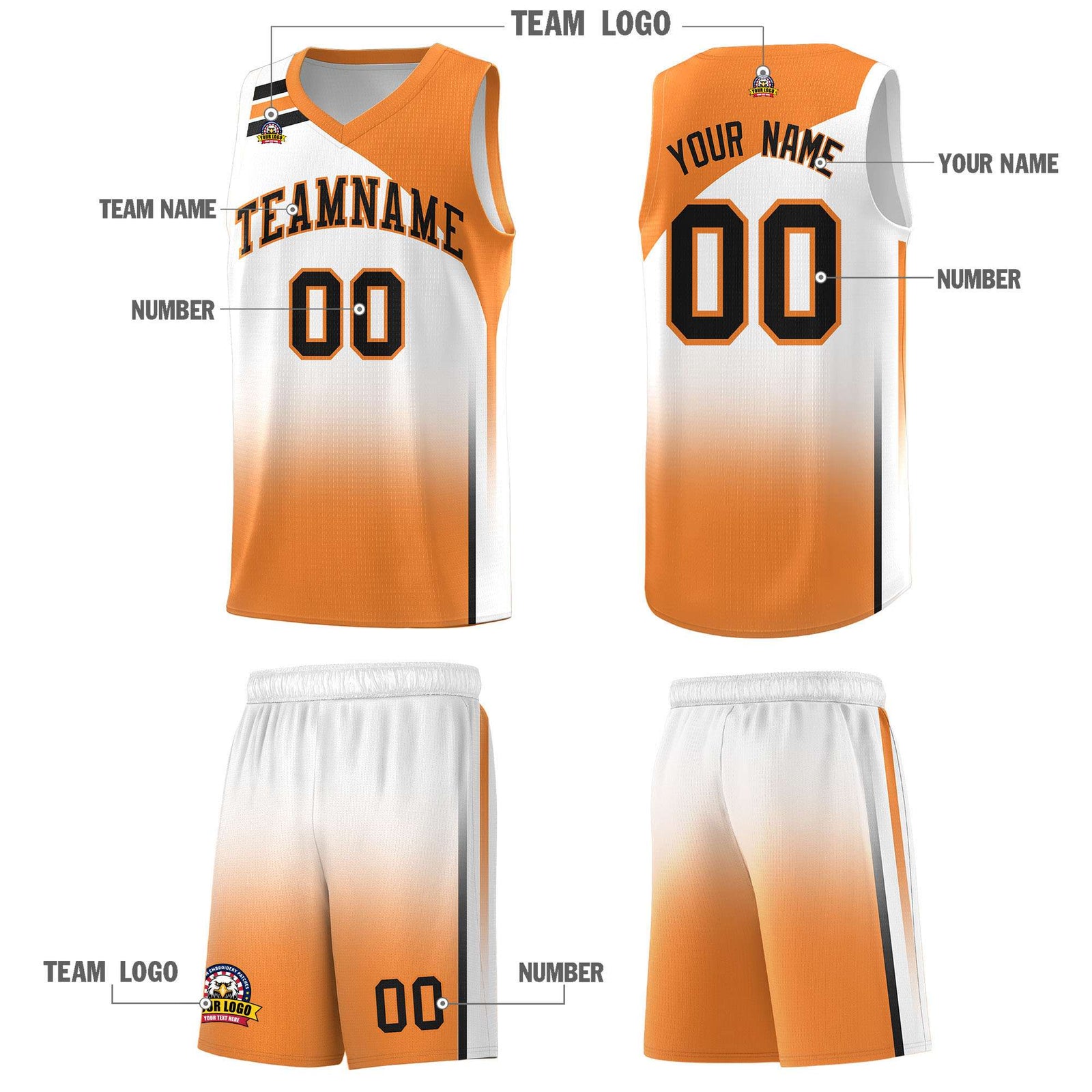 Custom White Gold Orange Gradient Fashion Sets Sports Uniform Basketball Jersey