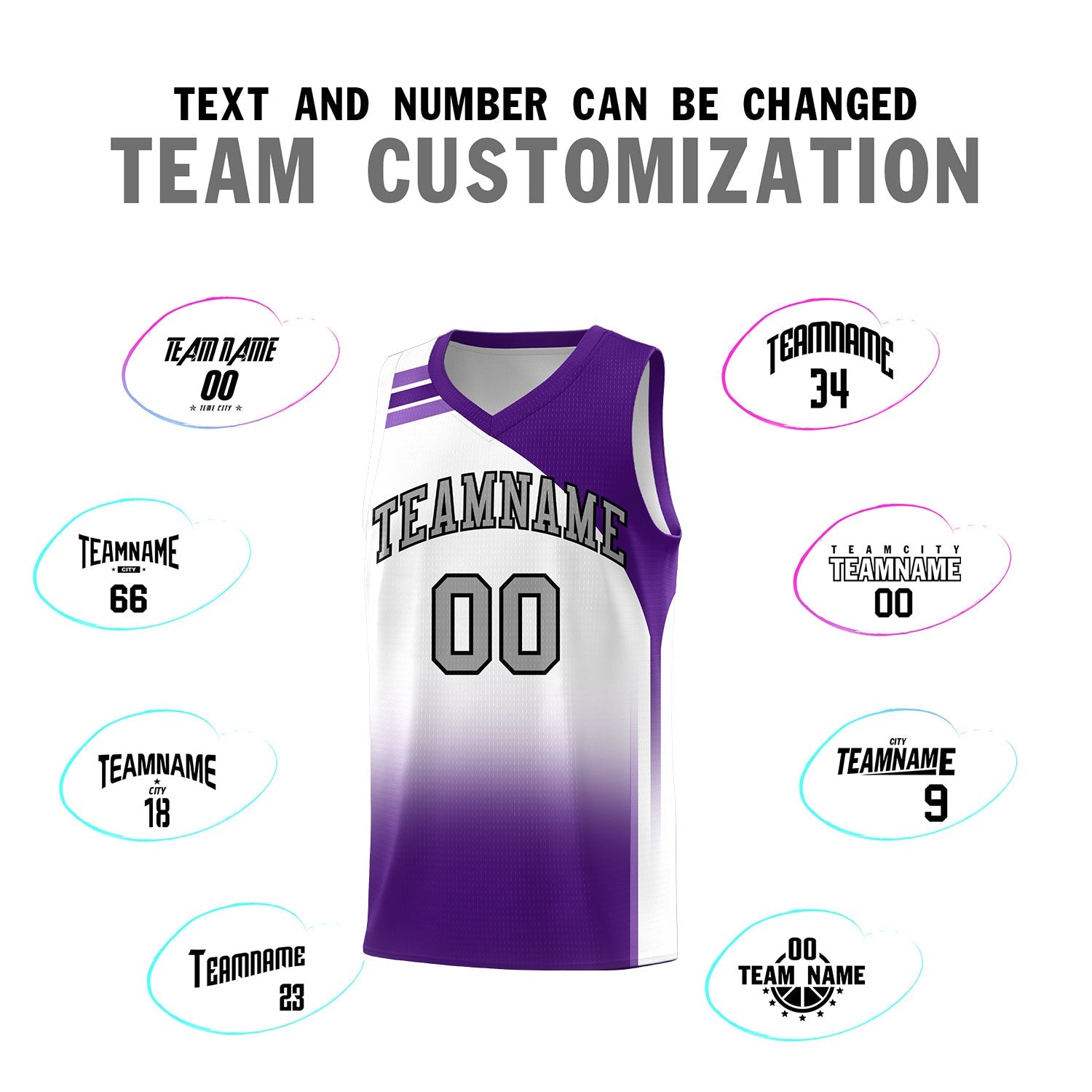 Custom White Purple Gradient Fashion Sets Sports Uniform Basketball Jersey