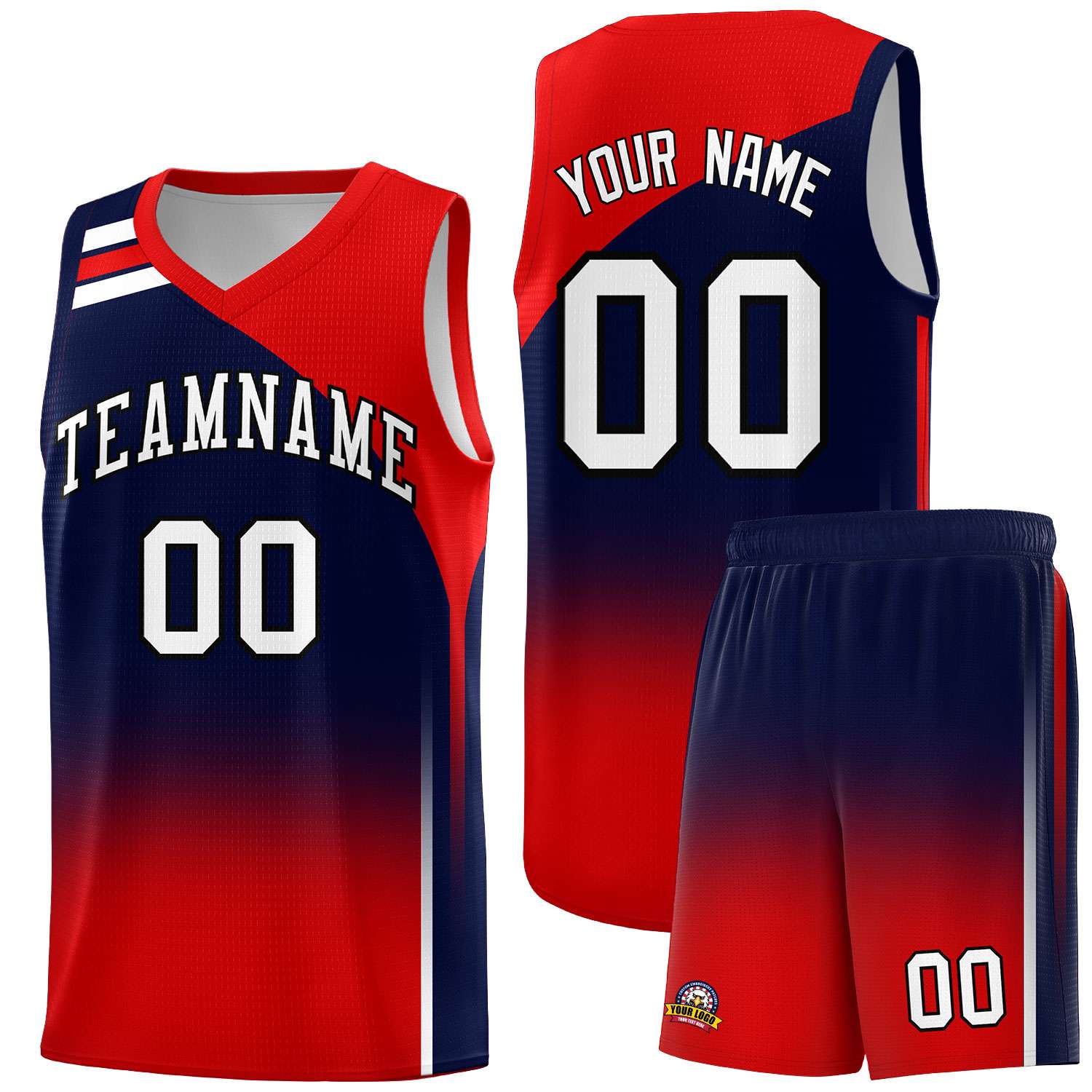 Custom Navy Red Gradient Fashion Sets Sports Uniform Basketball Jersey