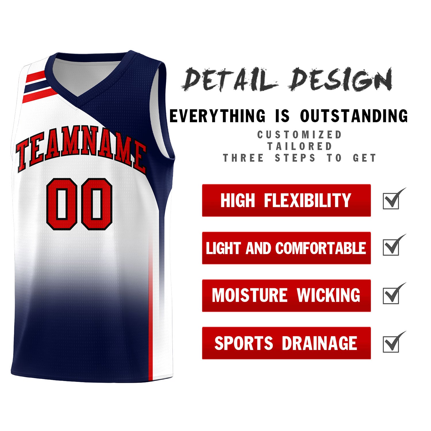 Custom White Navy Gradient Fashion Sets Sports Uniform Basketball Jersey