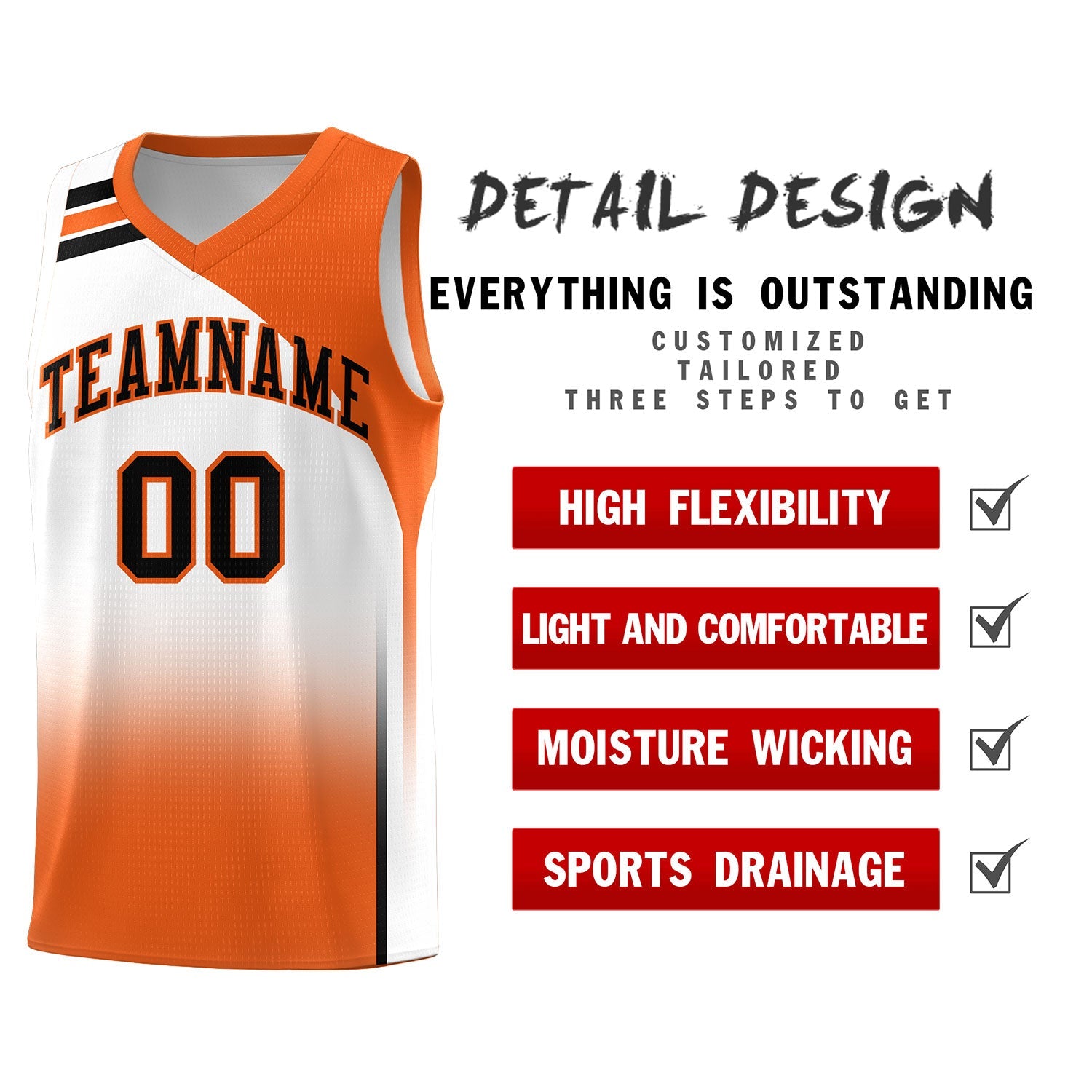 Custom White Orange Gradient Fashion Sets Sports Uniform Basketball Jersey