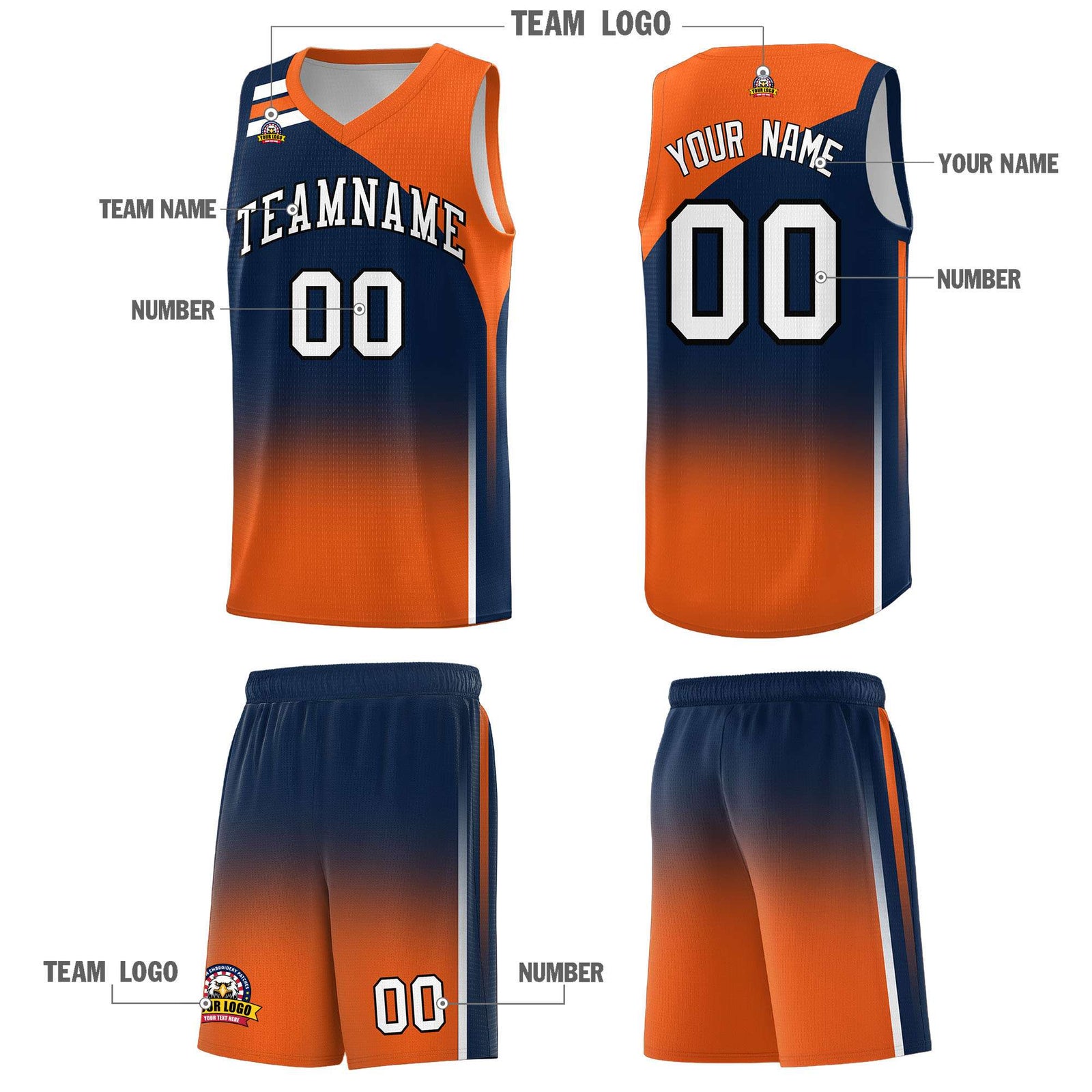 Custom Navy Orange Gradient Fashion Sets Sports Uniform Basketball Jersey