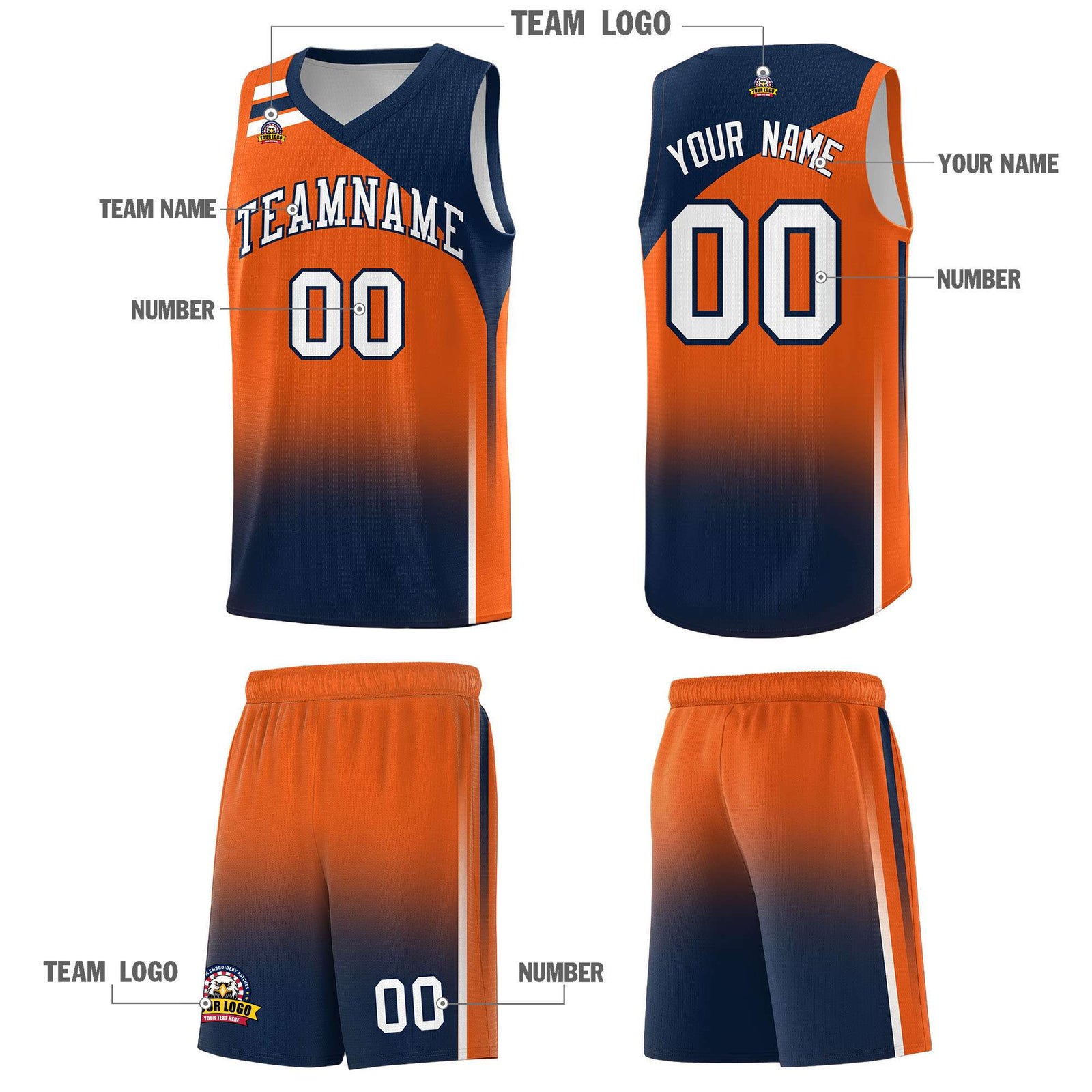 Custom Orange Navy Gradient Fashion Sets Sports Uniform Basketball Jersey