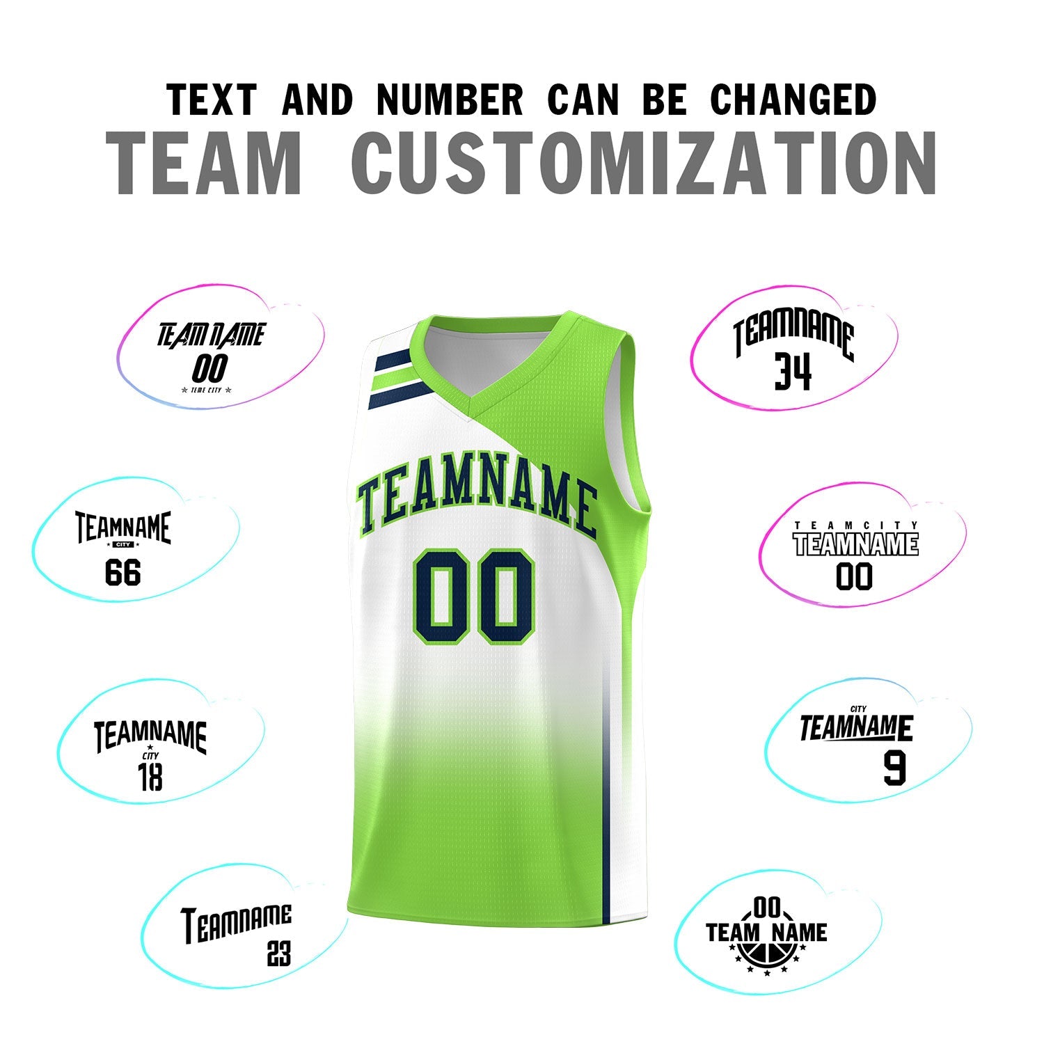 Custom White Fluorescent Green Gradient Fashion Sets Sports Uniform Basketball Jersey