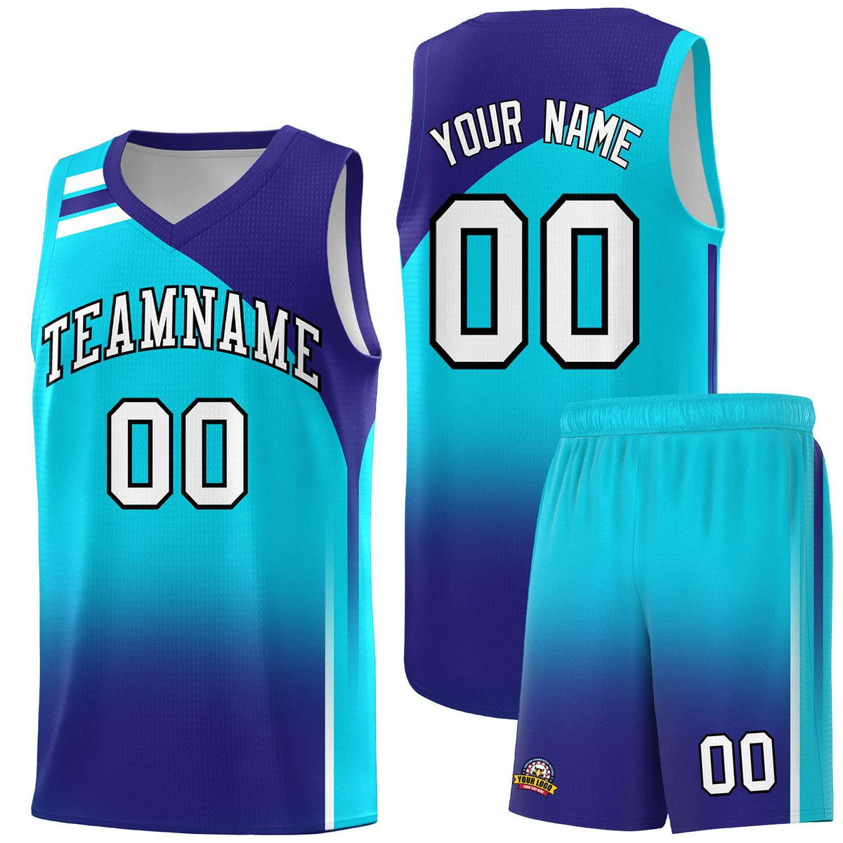 Custom Sky Blue Royal Gradient Fashion Sets Sports Uniform Basketball Jersey