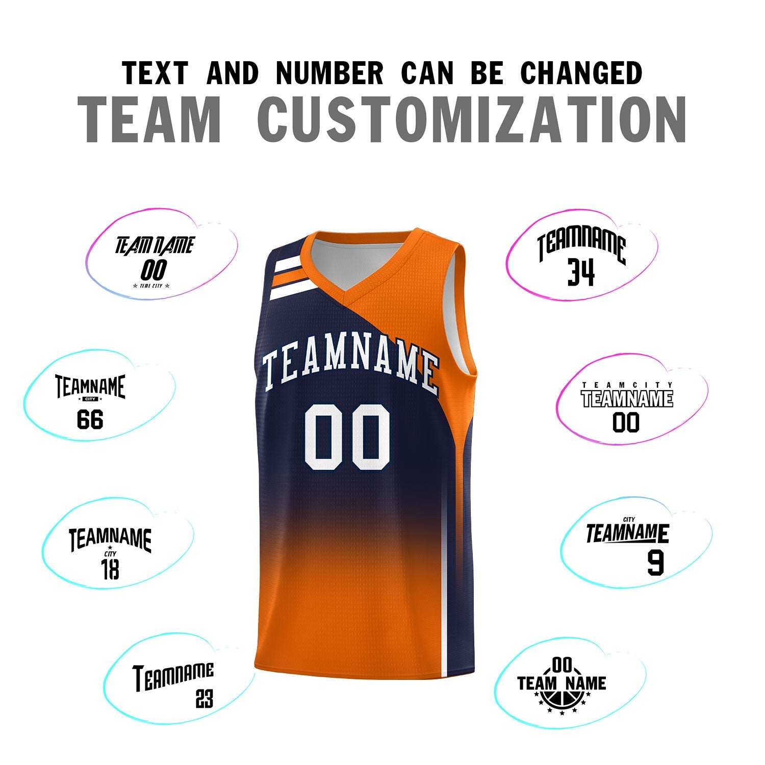 Custom Navy Orange Gradient Fashion Sets Sports Uniform Basketball Jersey