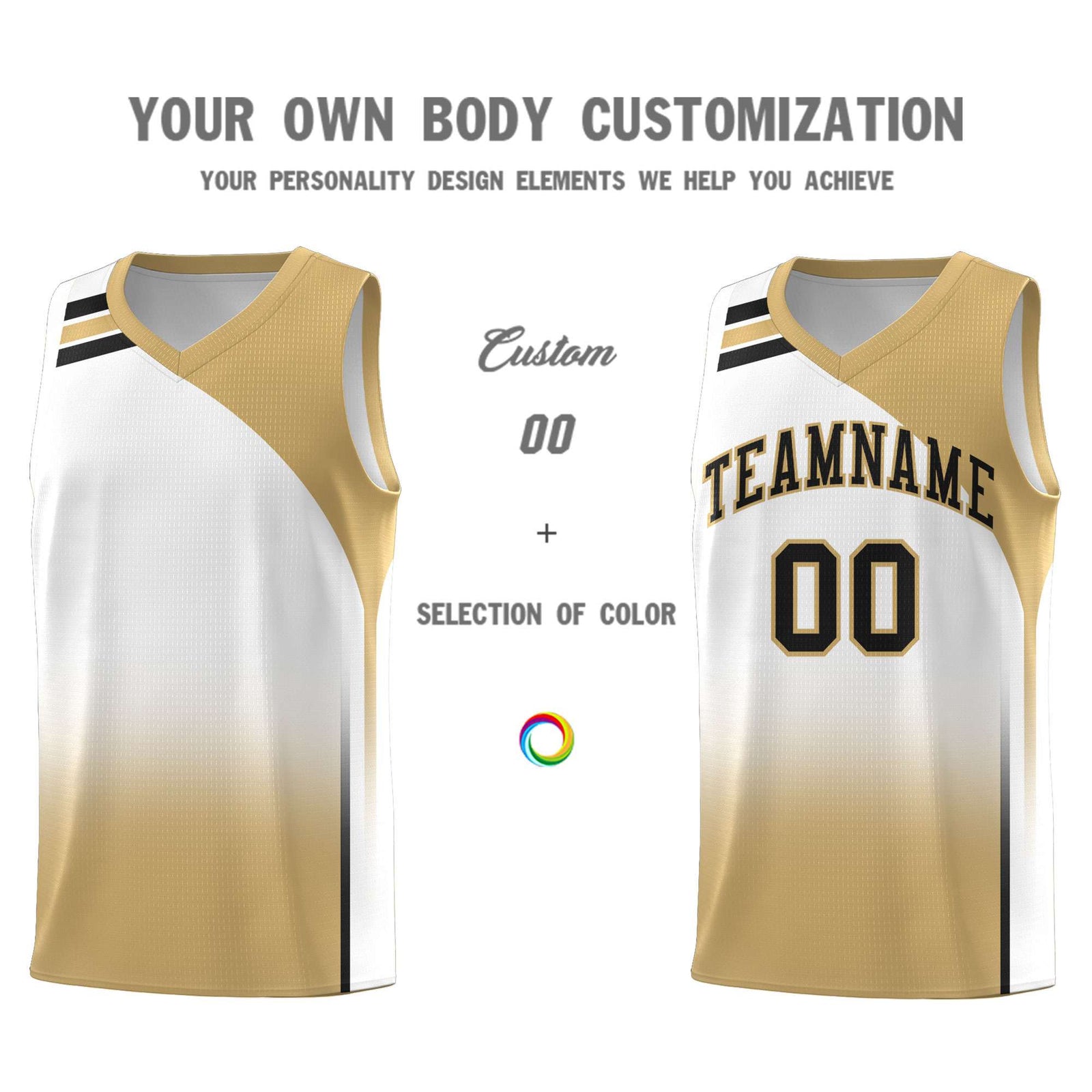 Custom White Old Gold Gradient Fashion Sets Sports Uniform Basketball Jersey