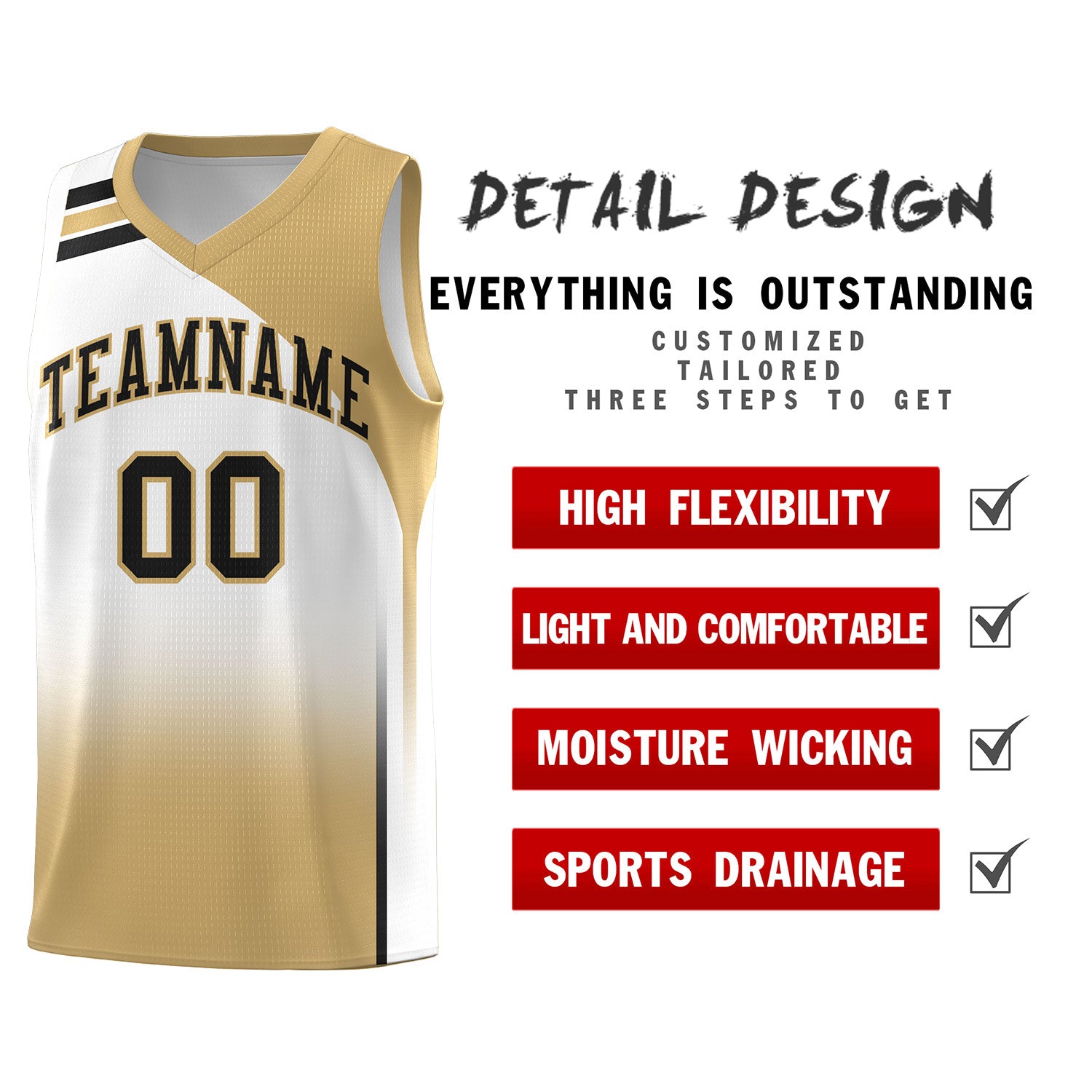 Custom White Old Gold Gradient Fashion Sets Sports Uniform Basketball Jersey