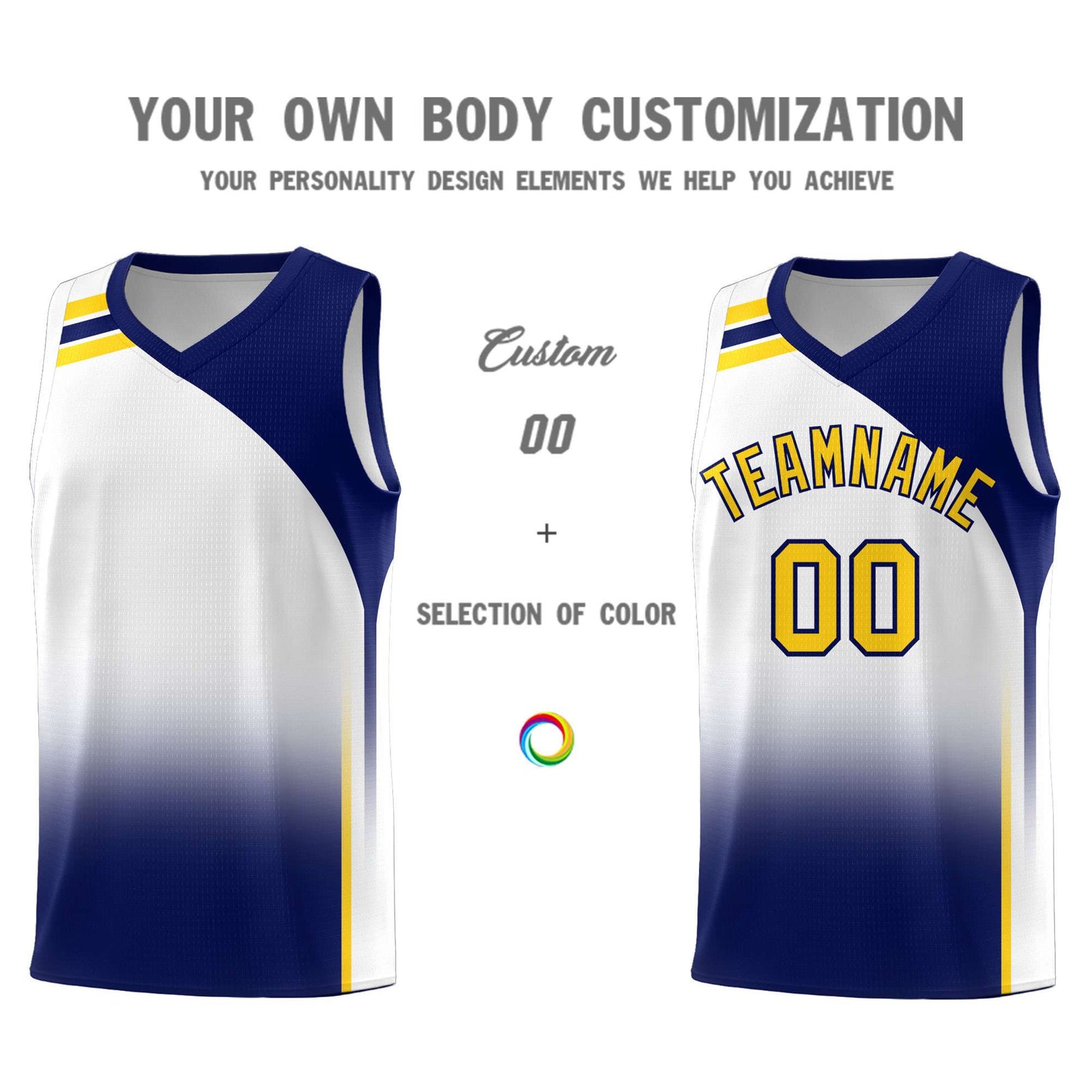 Custom White Navy Gradient Fashion Sets Sports Uniform Basketball Jersey