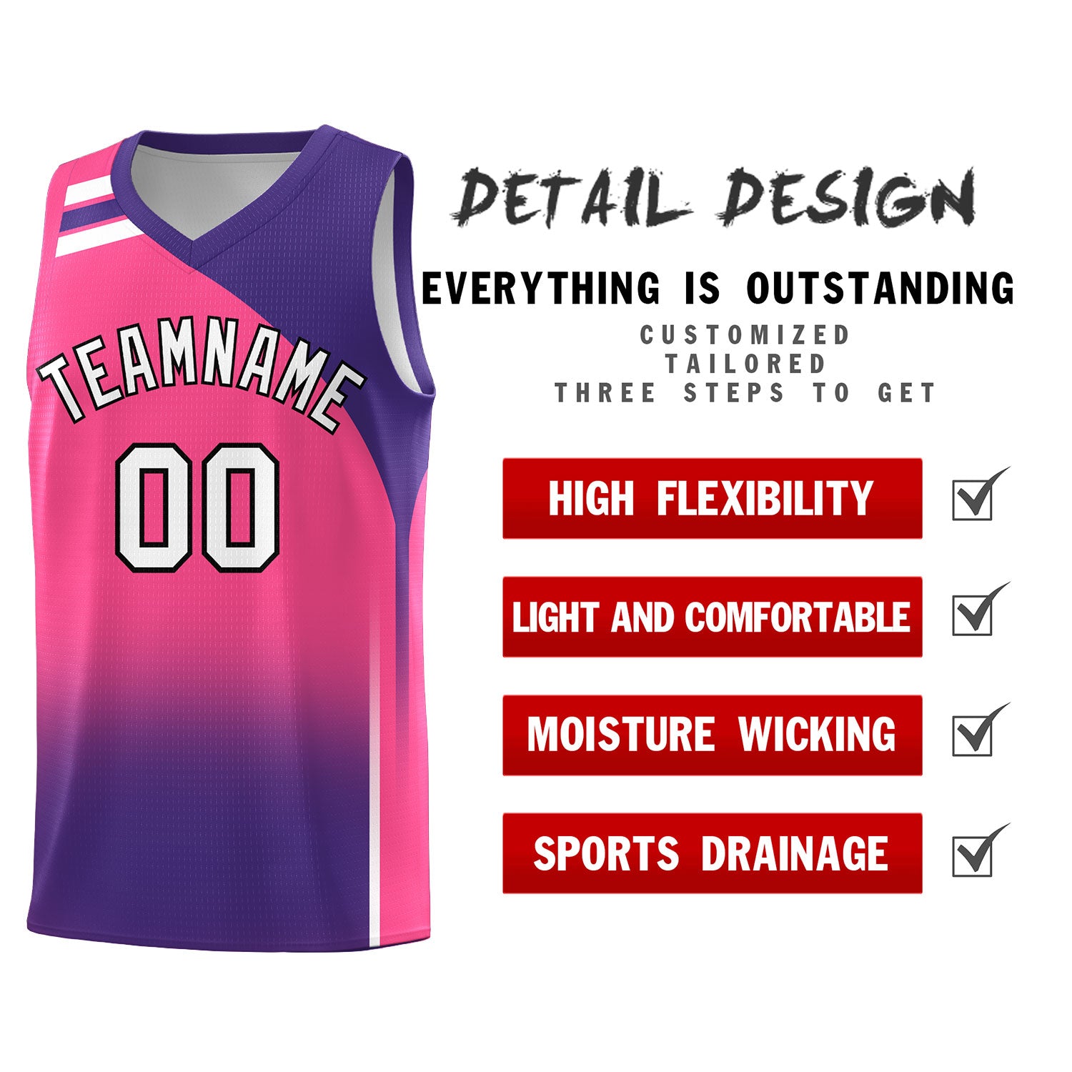 Custom Pink Purple Gradient Fashion Sets Sports Uniform Basketball Jersey