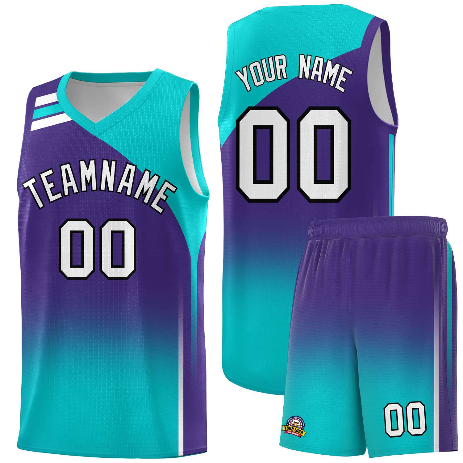 Custom Purple Aqua Gradient Fashion Sets Sports Uniform Basketball Jersey