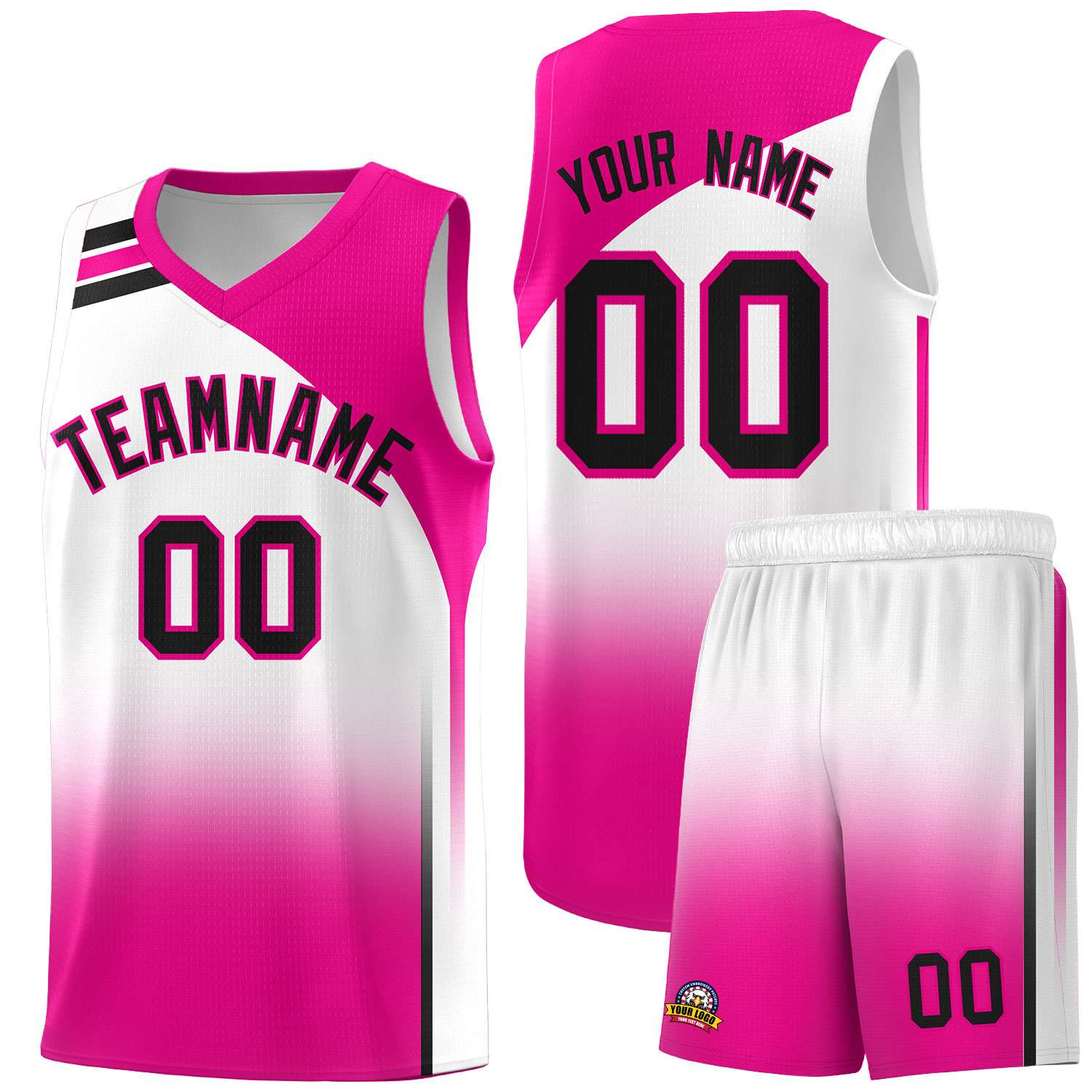 Custom White Pink Gradient Fashion Sets Sports Uniform Basketball Jersey