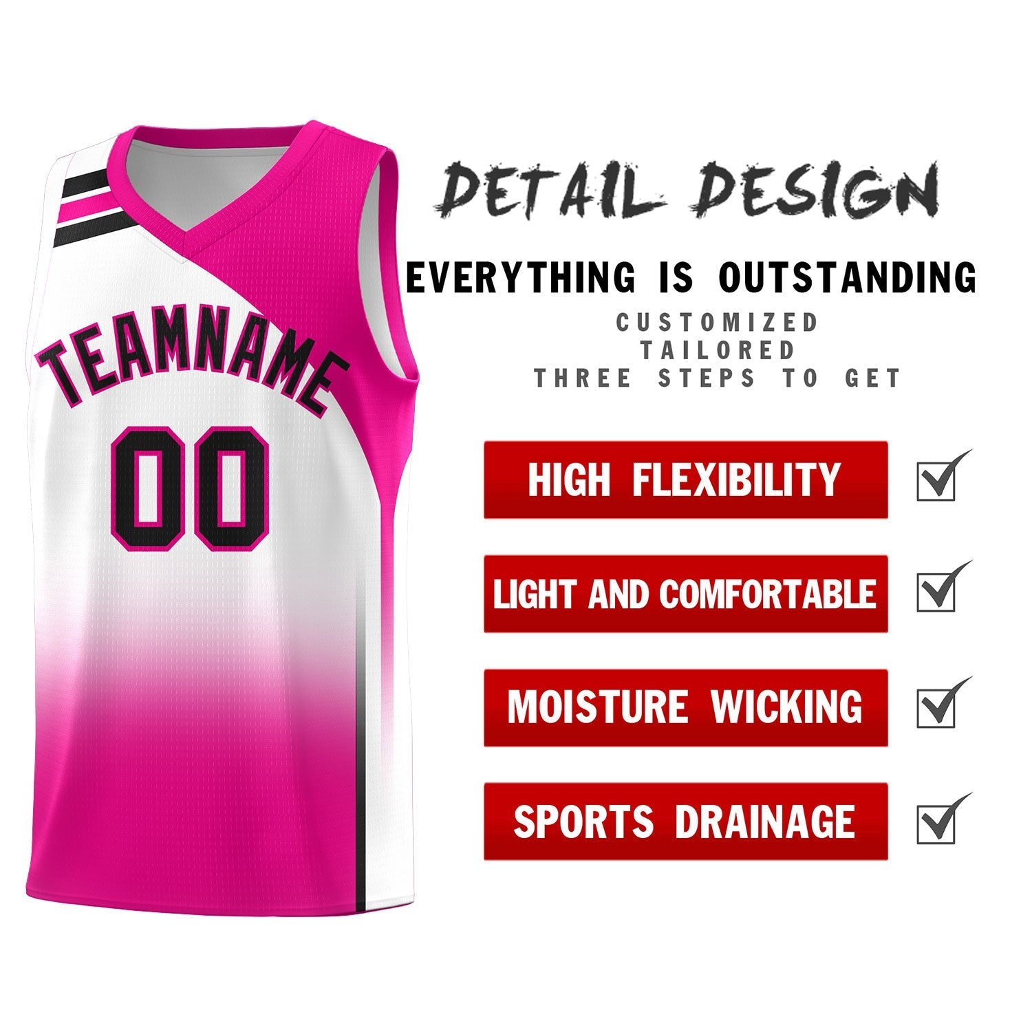 Custom White Pink Gradient Fashion Sets Sports Uniform Basketball Jersey