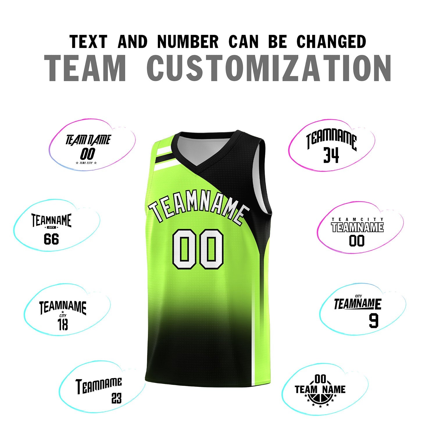 Custom Fluorescent Green Black Gradient Fashion Sets Sports Uniform Basketball Jersey