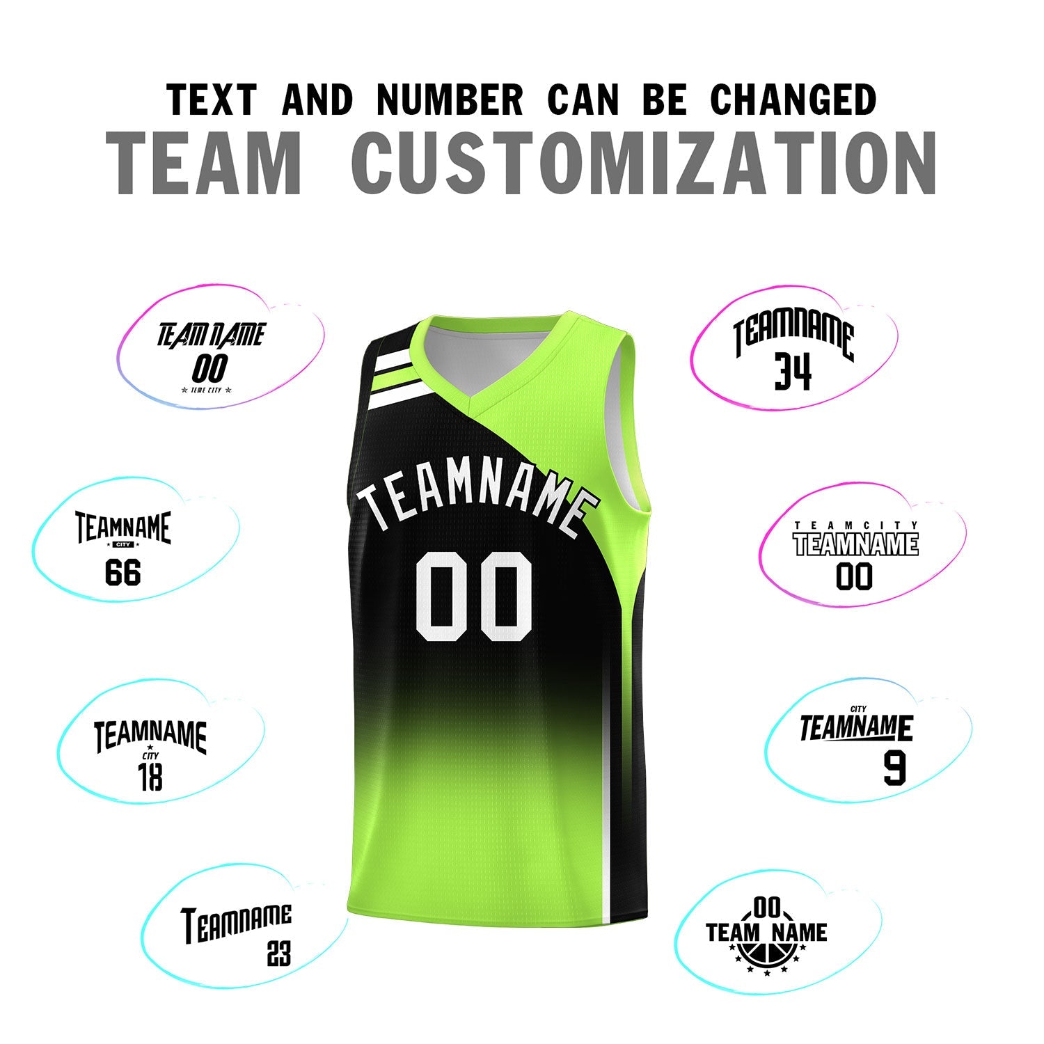 Custom Black Fluorescent Green Gradient Fashion Sets Sports Uniform Basketball Jersey