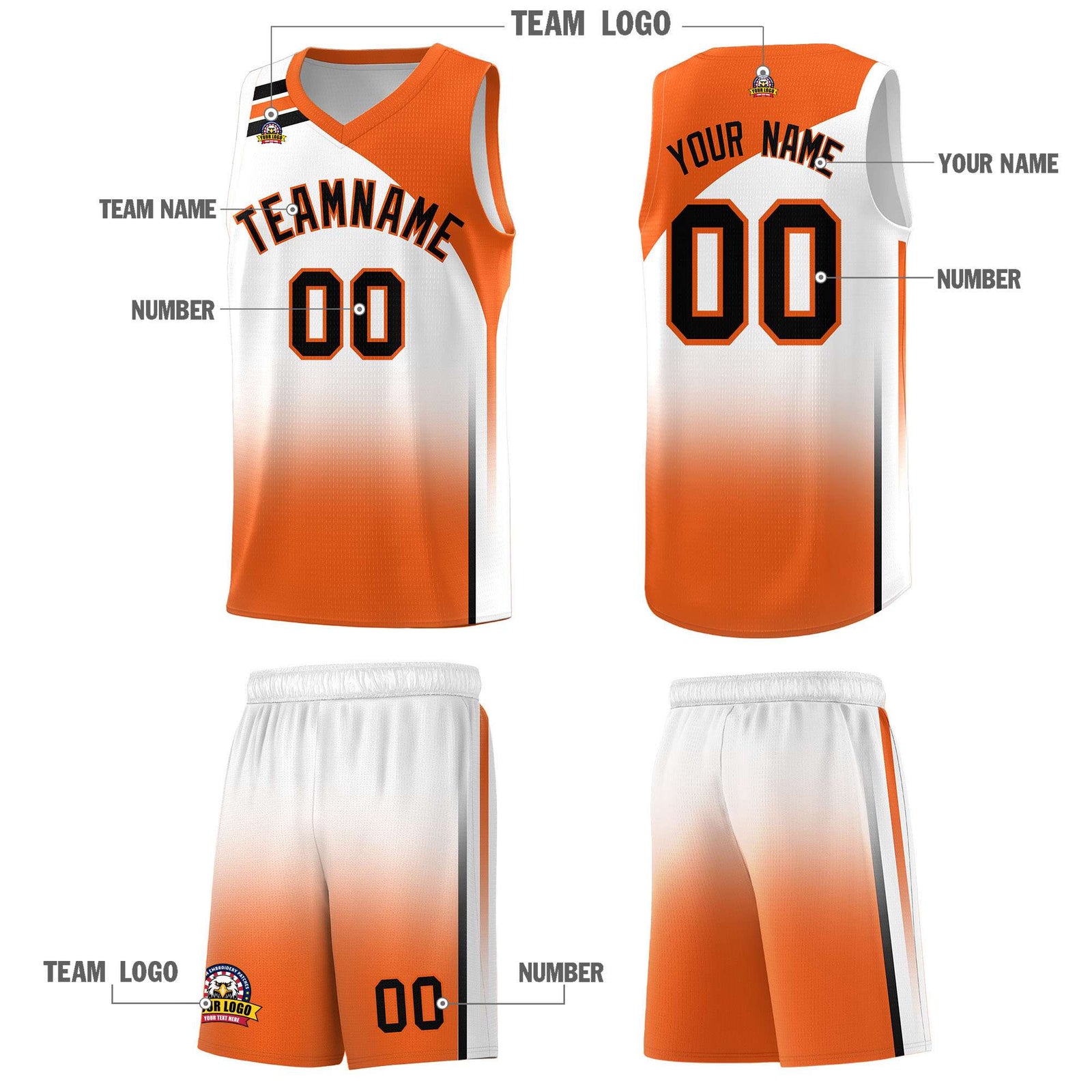 Custom White Orange Gradient Fashion Sets Sports Uniform Basketball Jersey