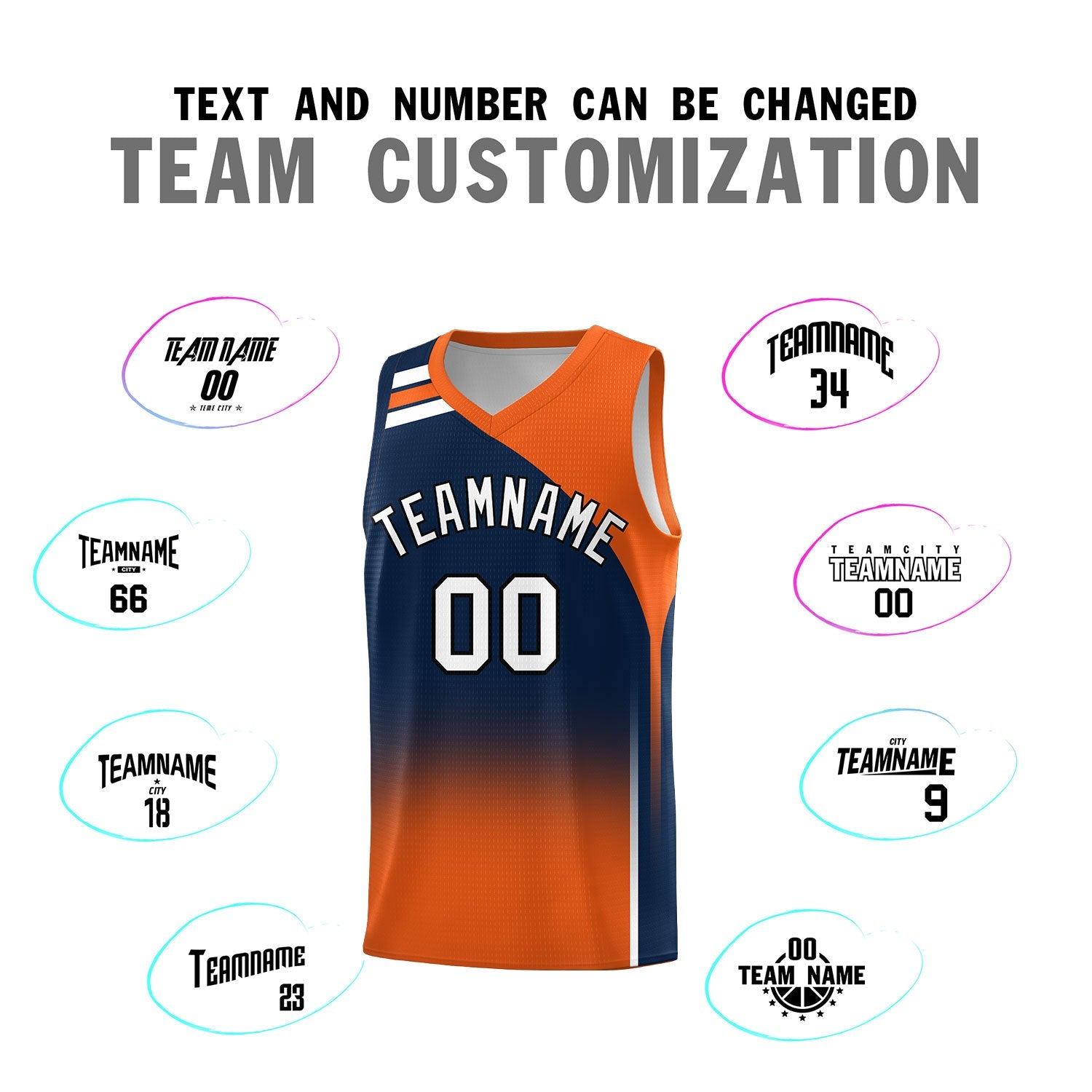 Custom Navy Orange Gradient Fashion Sets Sports Uniform Basketball Jersey