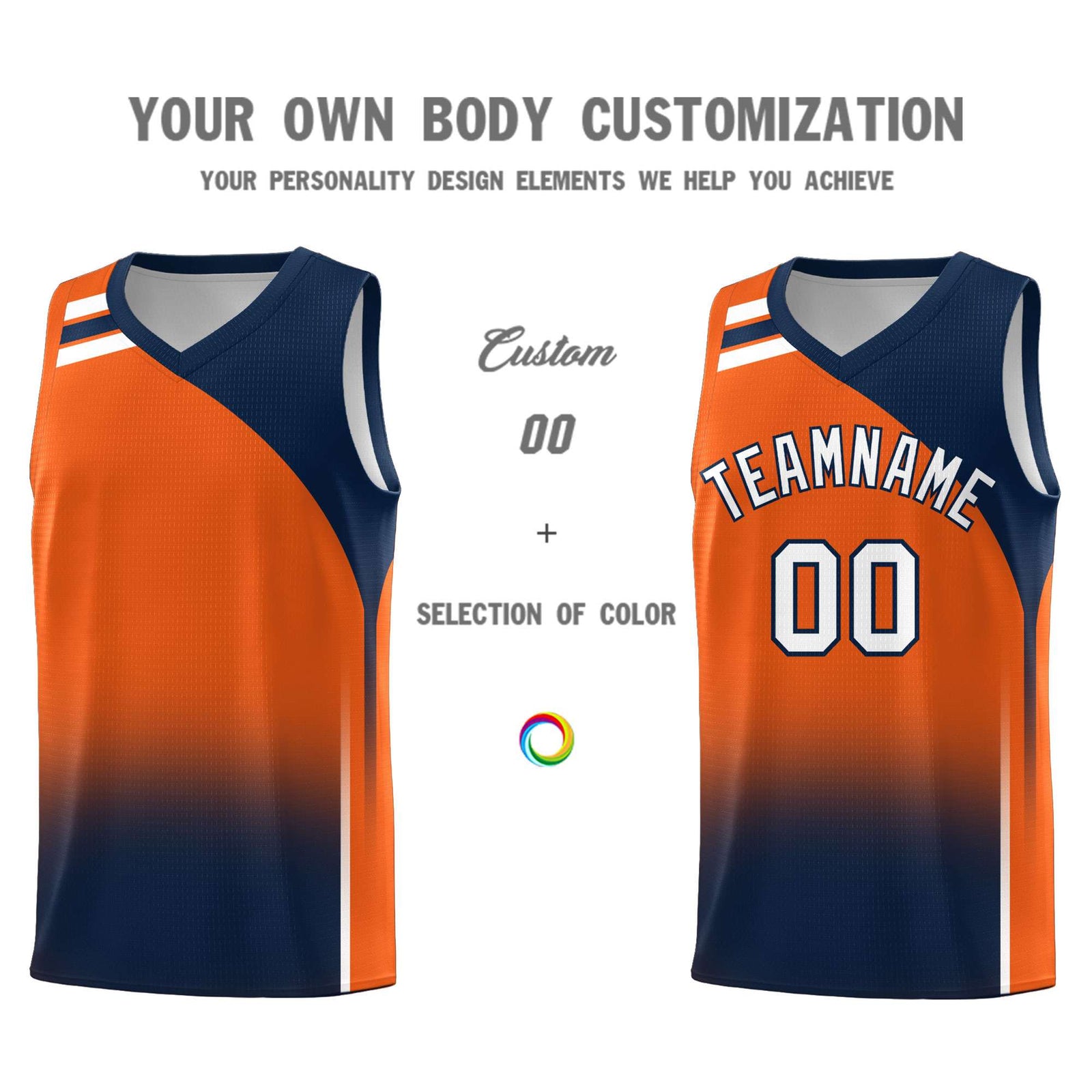 Custom Orange Navy Gradient Fashion Sets Sports Uniform Basketball Jersey