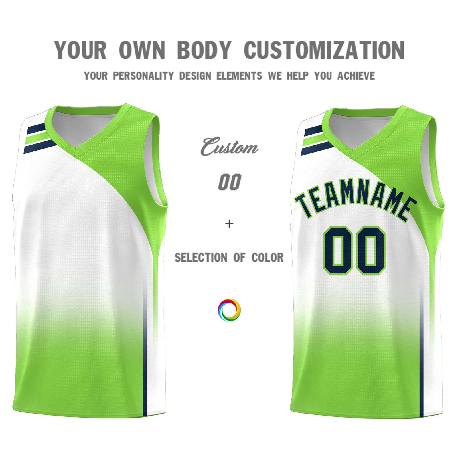 Custom White Fluorescent Green Gradient Fashion Sets Sports Uniform Basketball Jersey