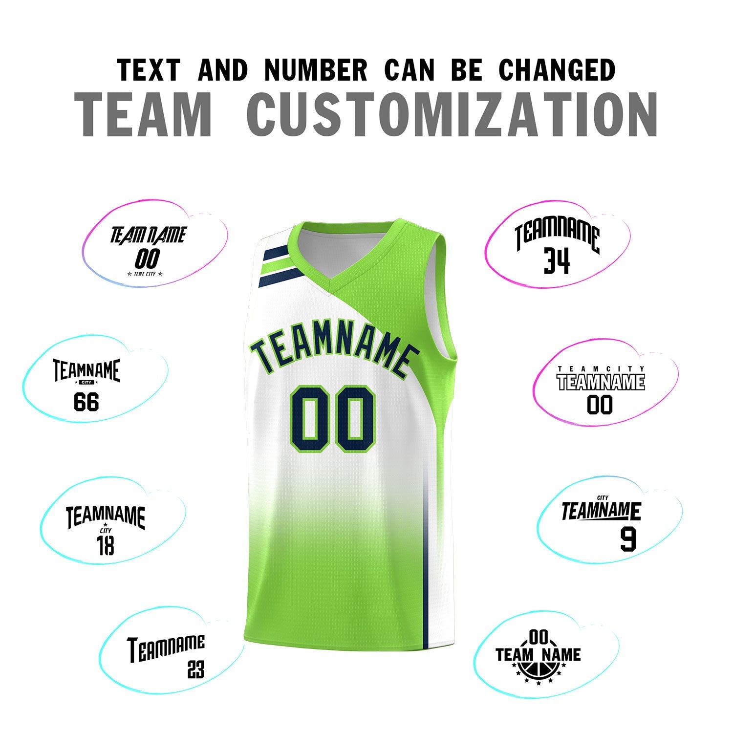Custom White Fluorescent Green Gradient Fashion Sets Sports Uniform Basketball Jersey