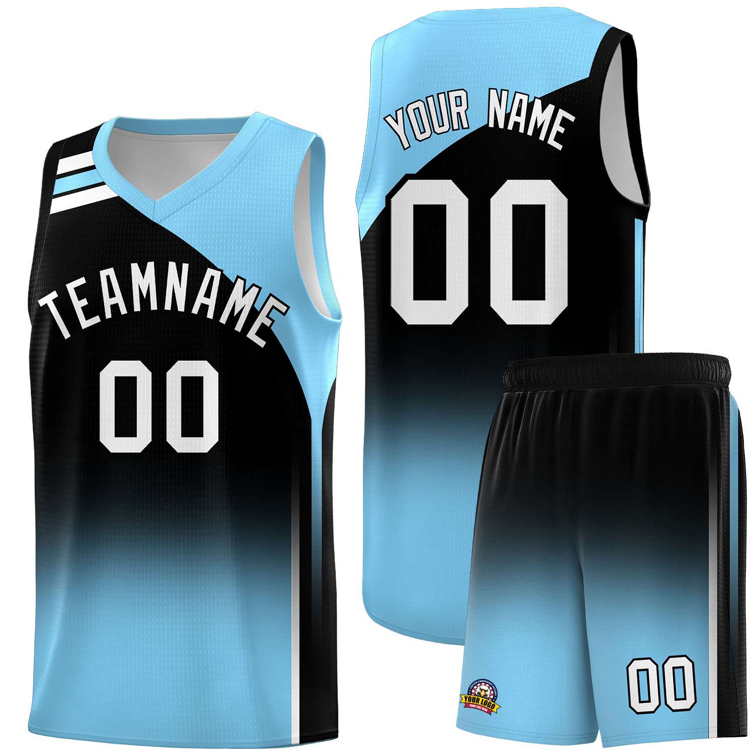 Custom Black Light Blue Gradient Fashion Sets Sports Uniform Basketball Jersey