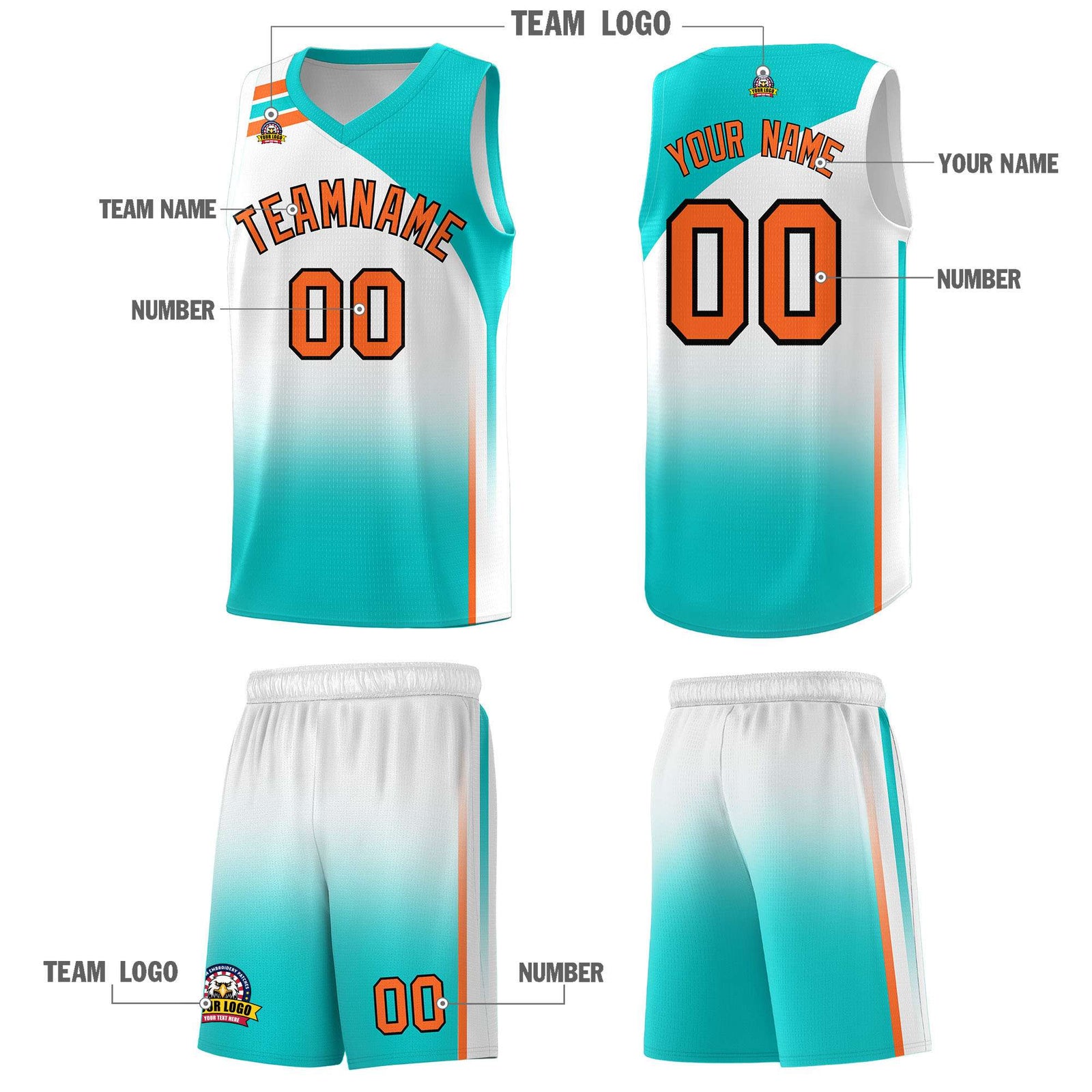 Custom White Aqua Gradient Fashion Sets Sports Uniform Basketball Jersey