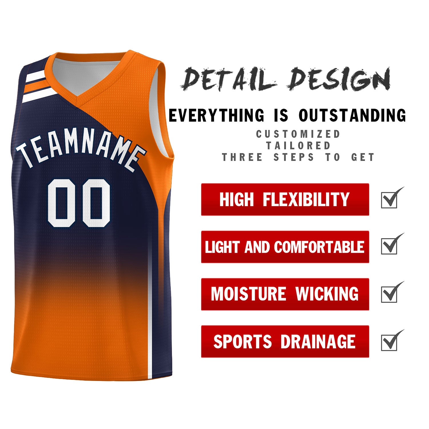 Custom Navy Orange Gradient Fashion Sets Sports Uniform Basketball Jersey