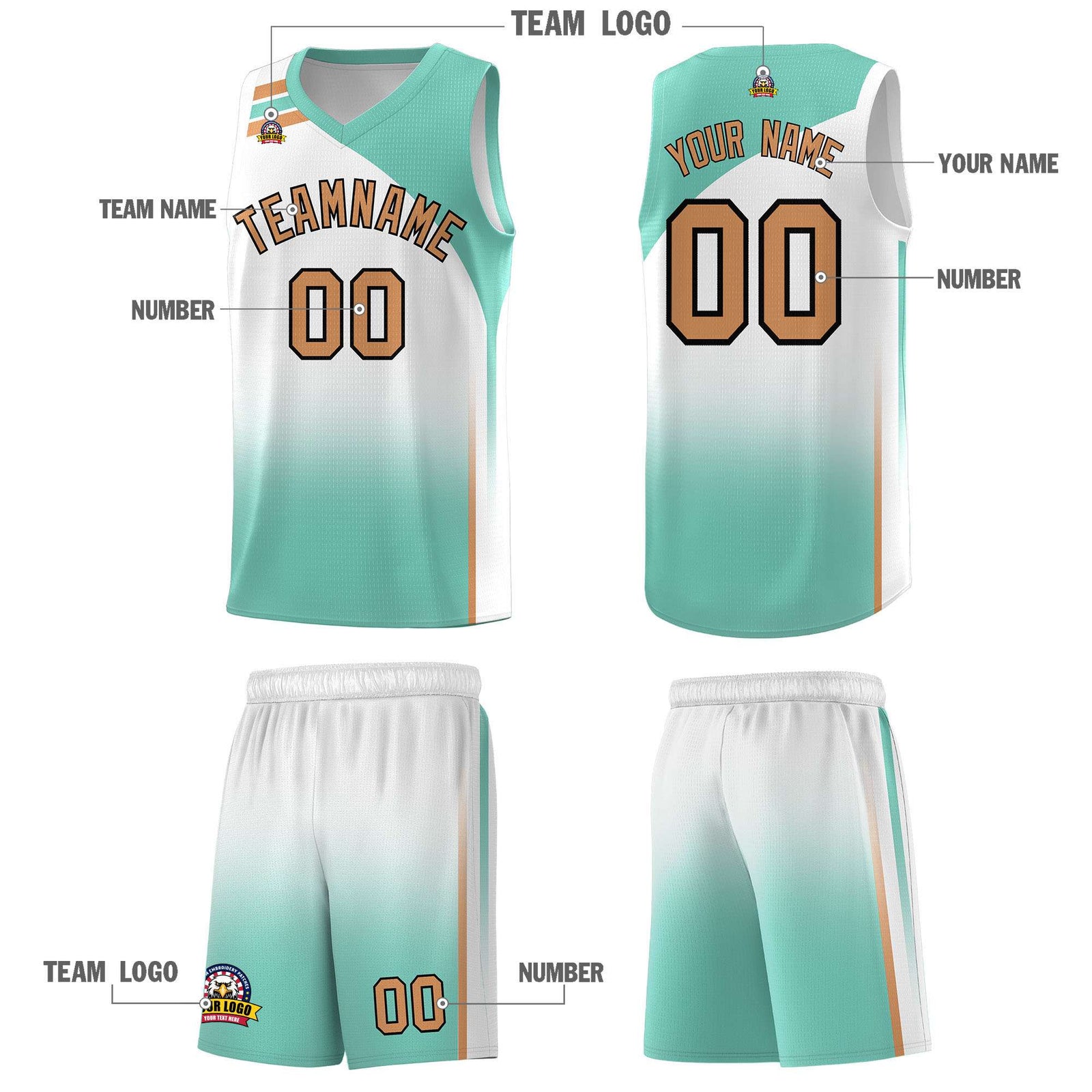 Custom White Bright Green Gradient Fashion Sets Sports Uniform Basketball Jersey