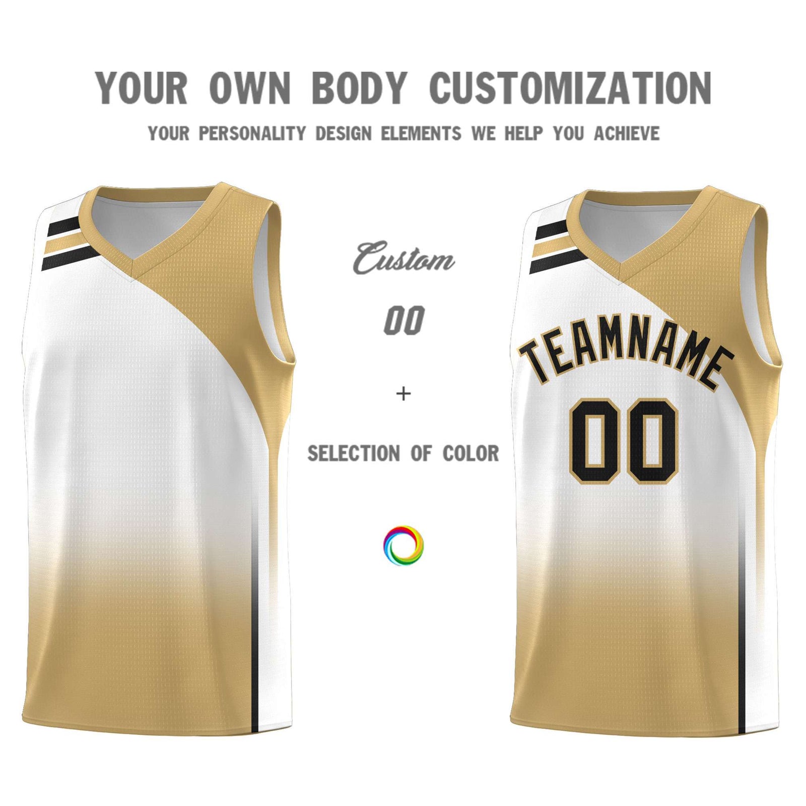 Custom White Old Gold Gradient Fashion Sets Sports Uniform Basketball Jersey