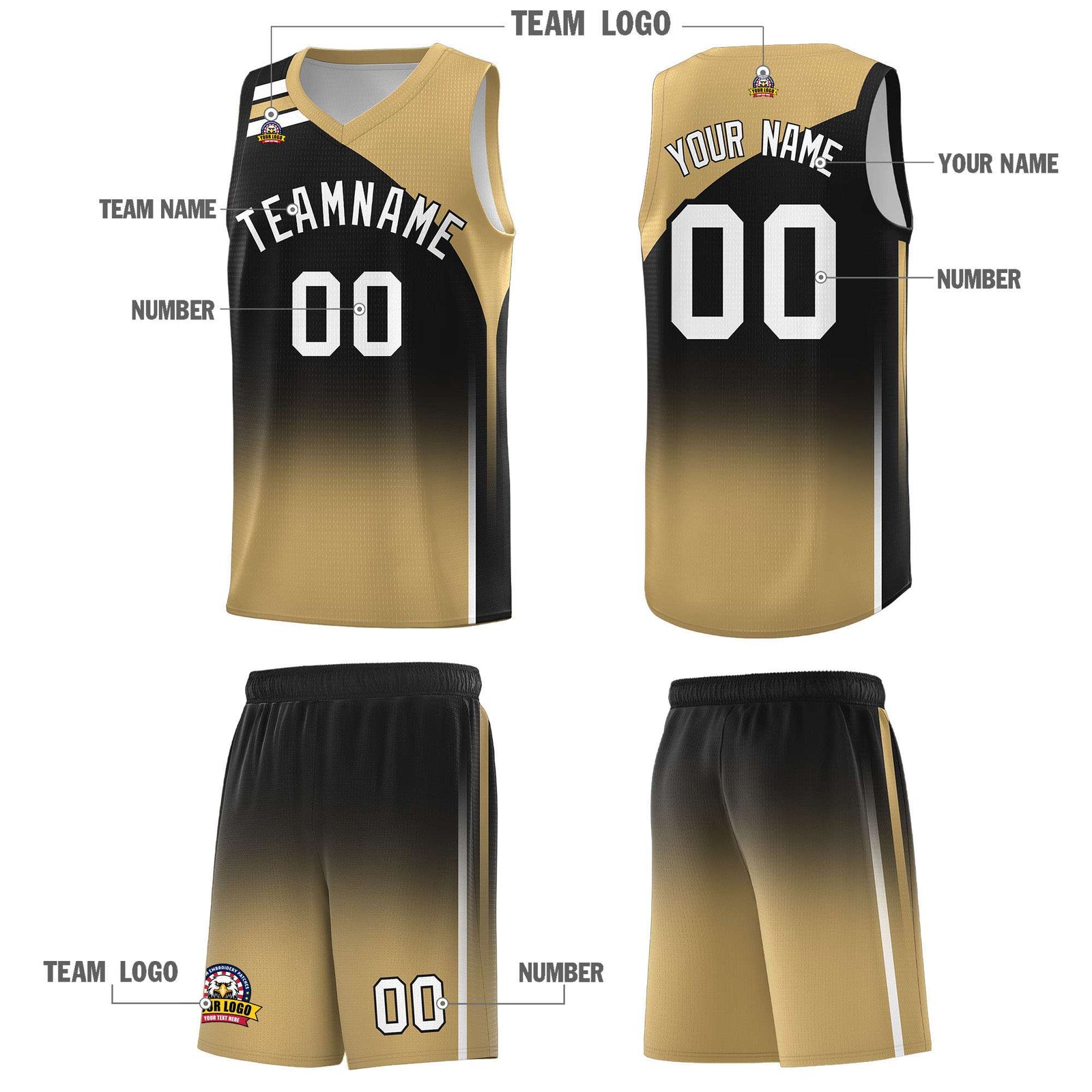 Custom Black Old Gold Gradient Fashion Sets Sports Uniform Basketball Jersey