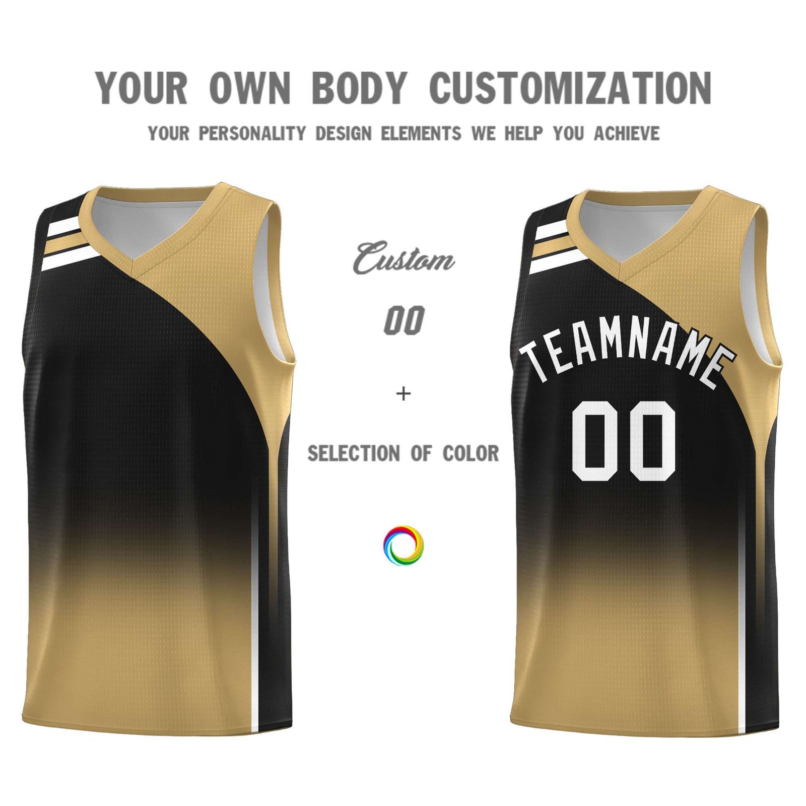 Custom Black Old Gold Gradient Fashion Sets Sports Uniform Basketball Jersey
