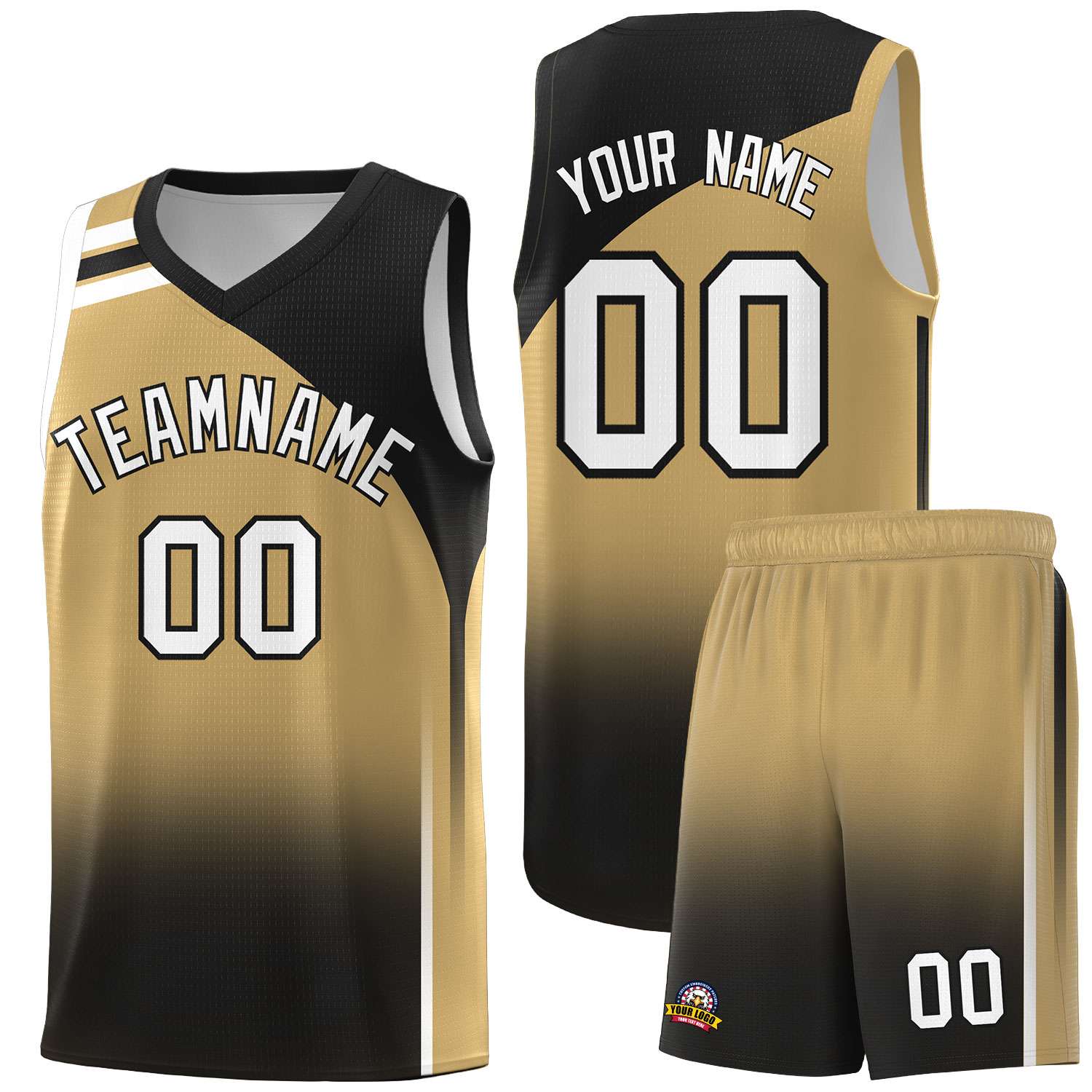 Custom Old Gold Black Gradient Fashion Sets Sports Uniform Basketball Jersey